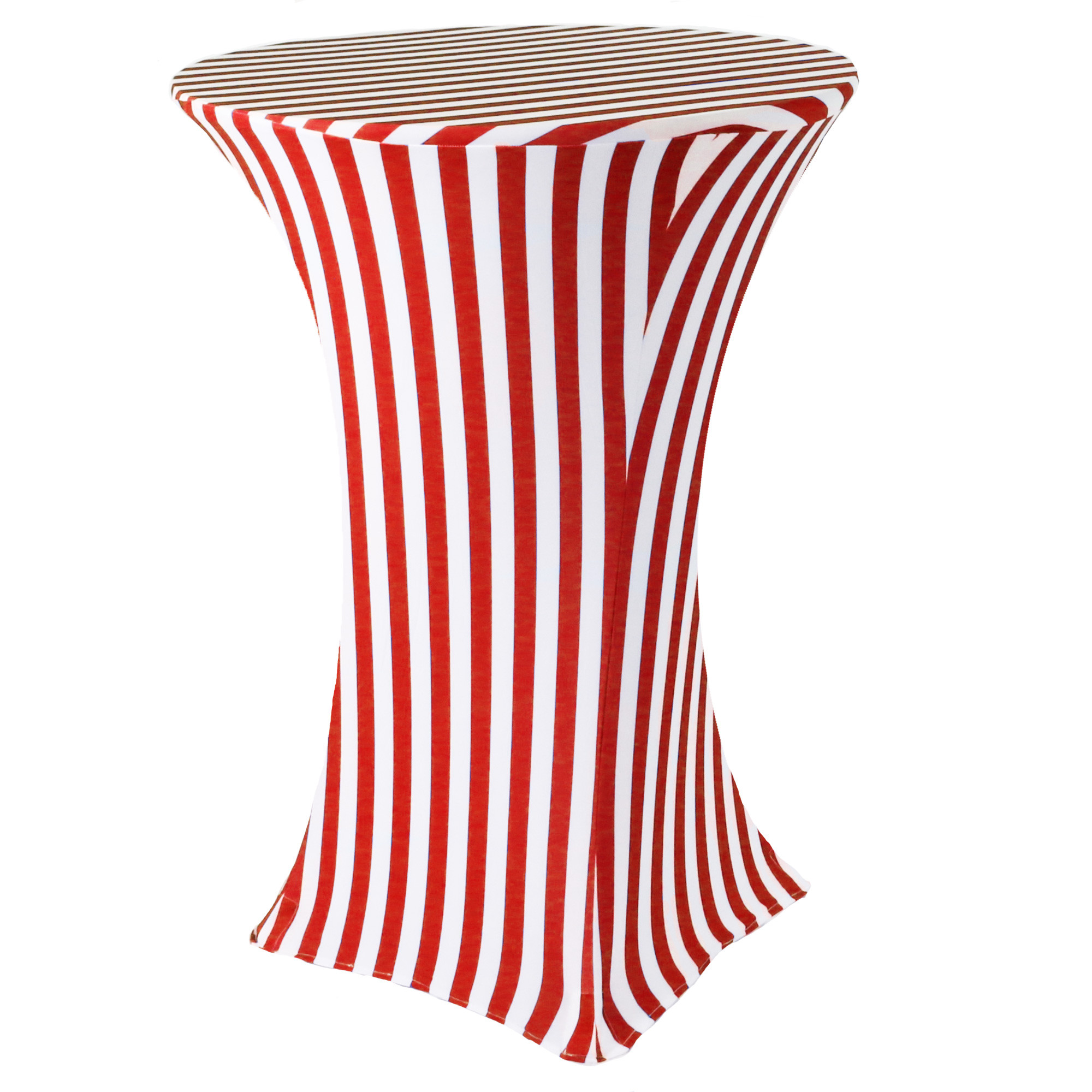 30 inch Highboy Cocktail Round Stretch Spandex Table Cover Red/White Striped