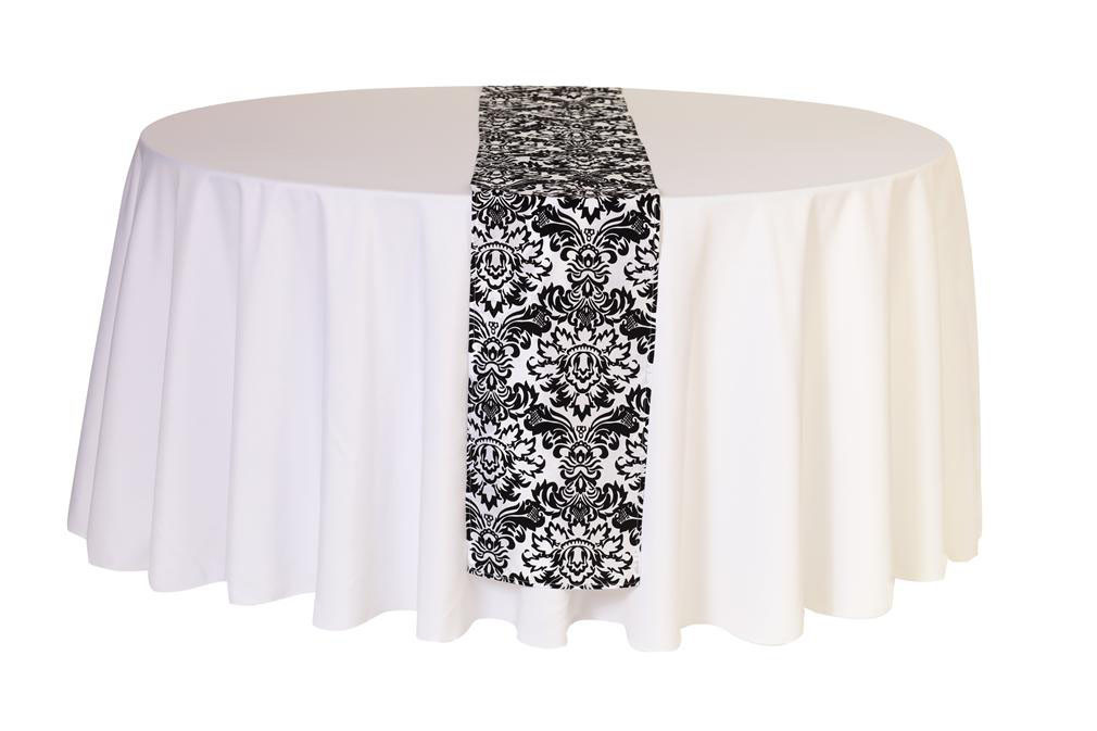 12 x 108 inch Damask Table Runners White and Black
