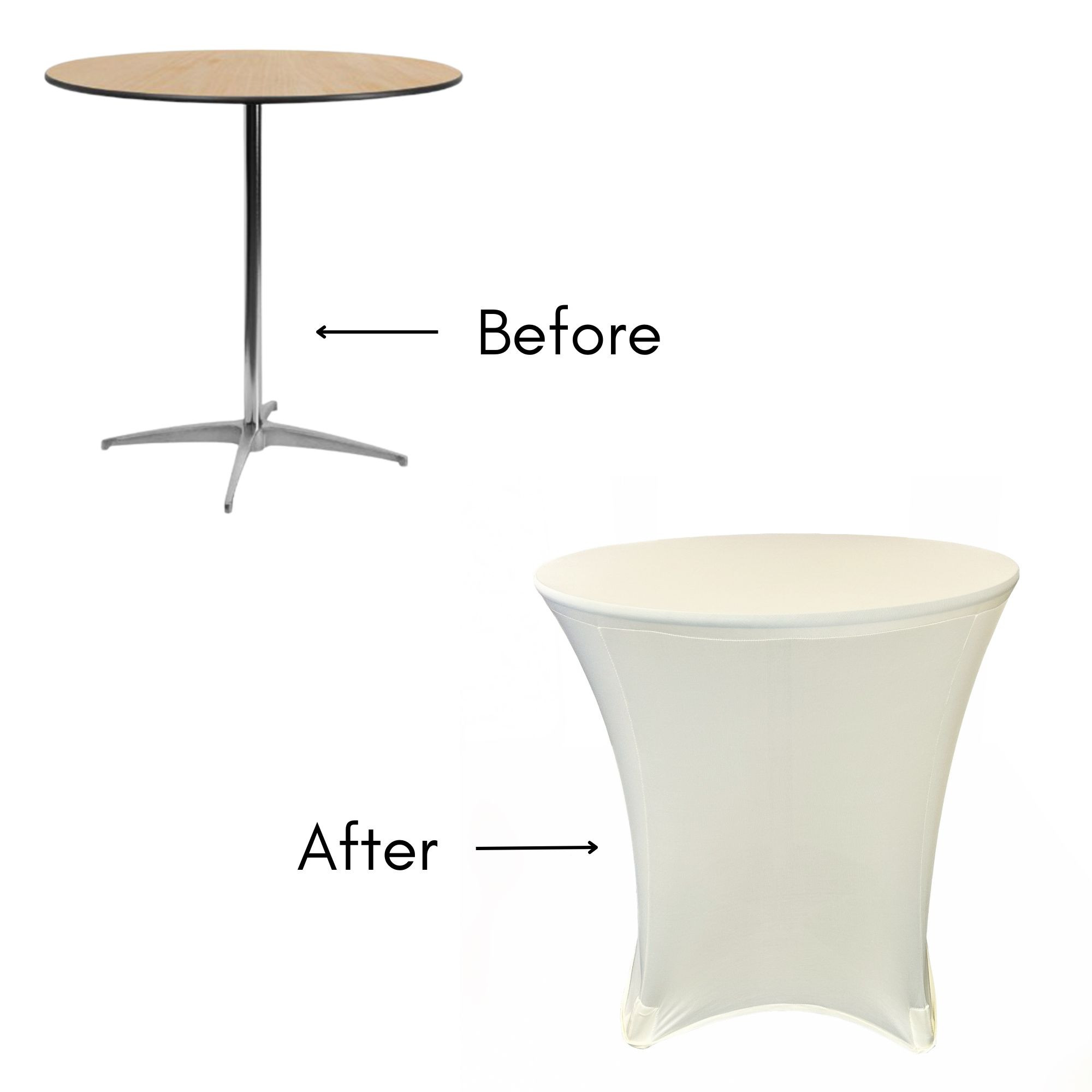 36 x 30 inch Lowboy Cocktail Round Stretch Spandex Table Cover Ivory for Events, Parties, Weddings