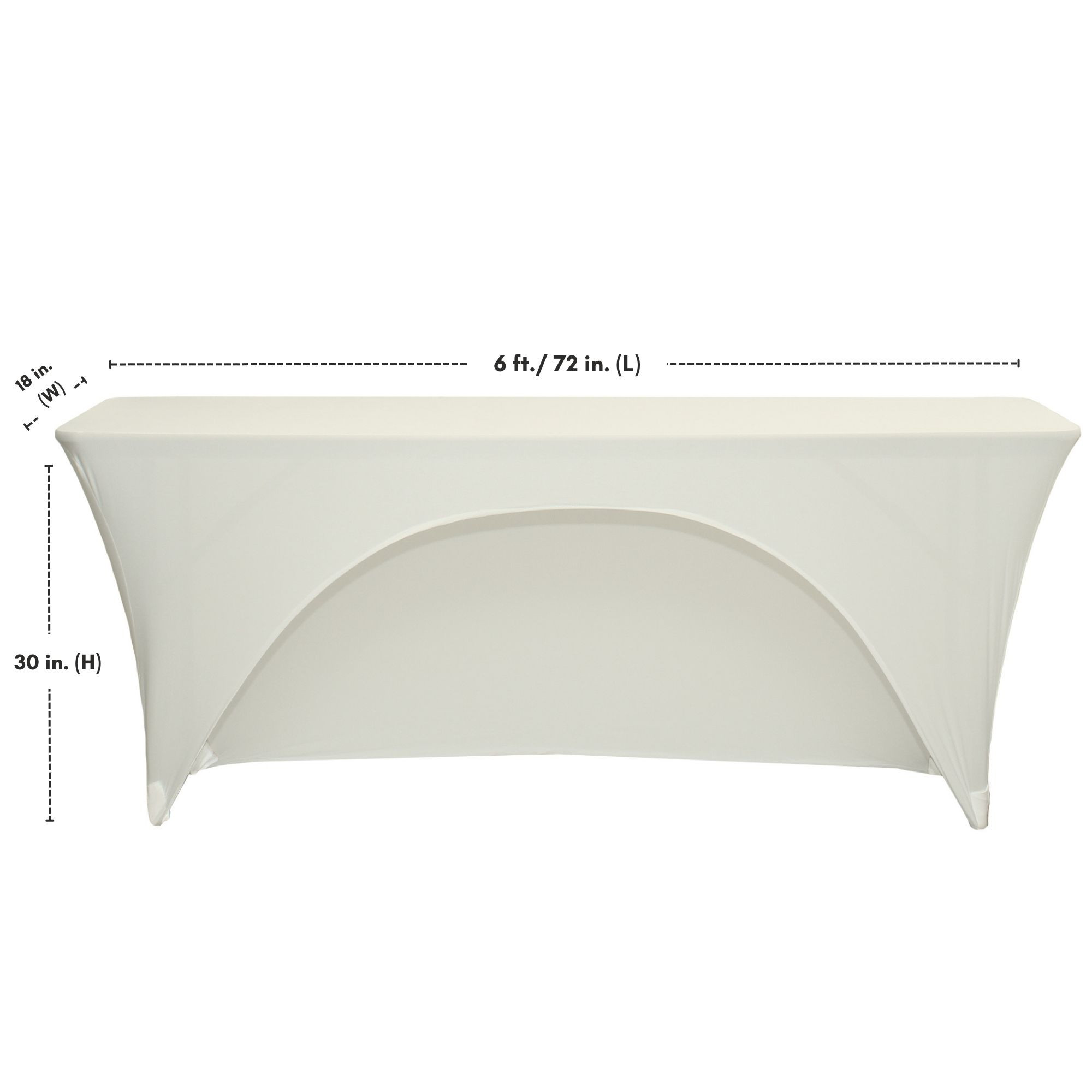 Stretch Spandex 6 ft x 18 Inches Open Back Rectangular Table Cover Ivory Dimensions