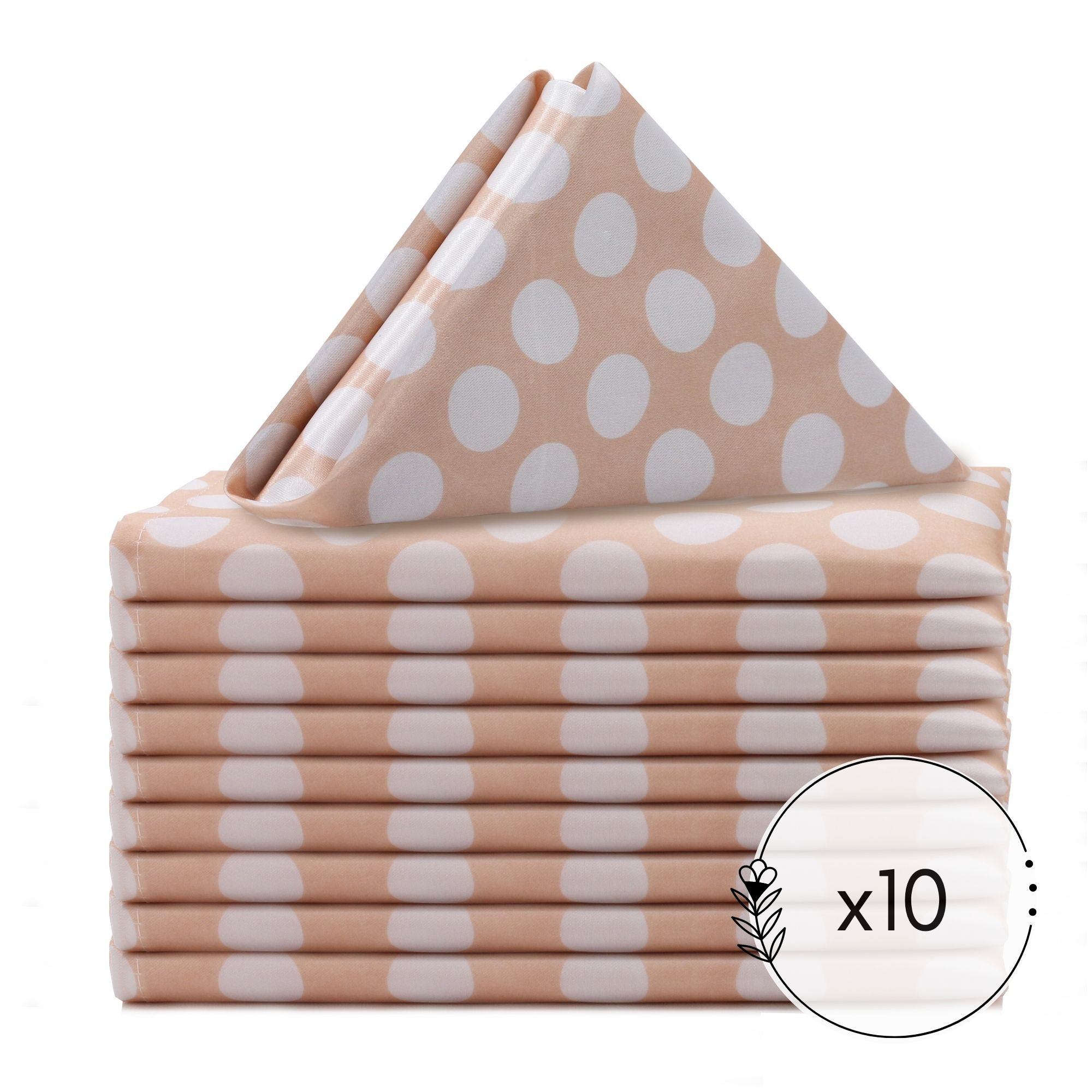 10 Pack 20 Inch Satin Cloth Napkins Peach/White Polka Dots