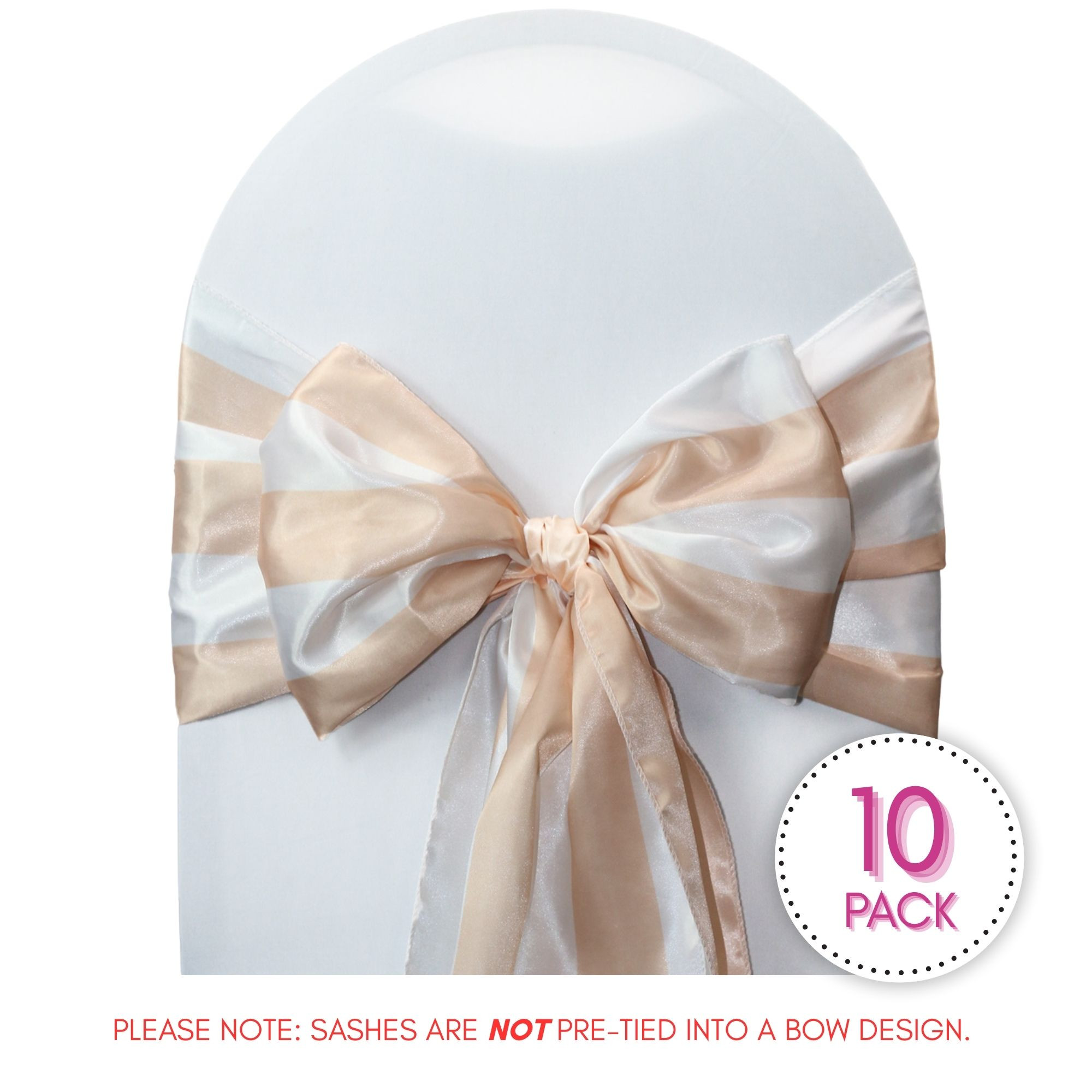 Satin Sashes Peach/White Striped (Pack of 10)