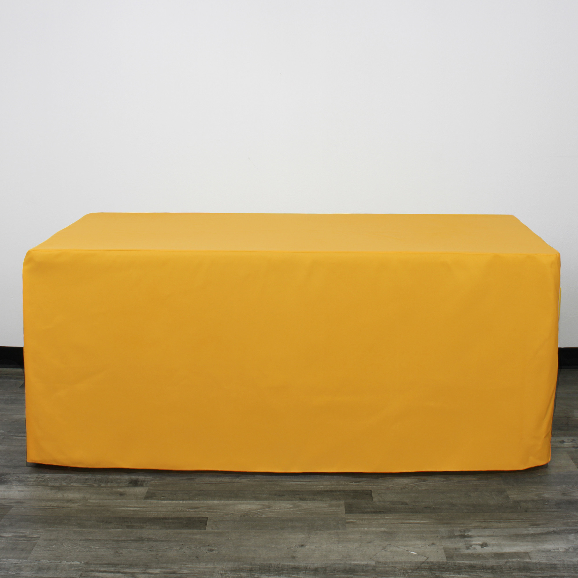6 ft Fitted Polyester Tablecloth Rectangular Gold front