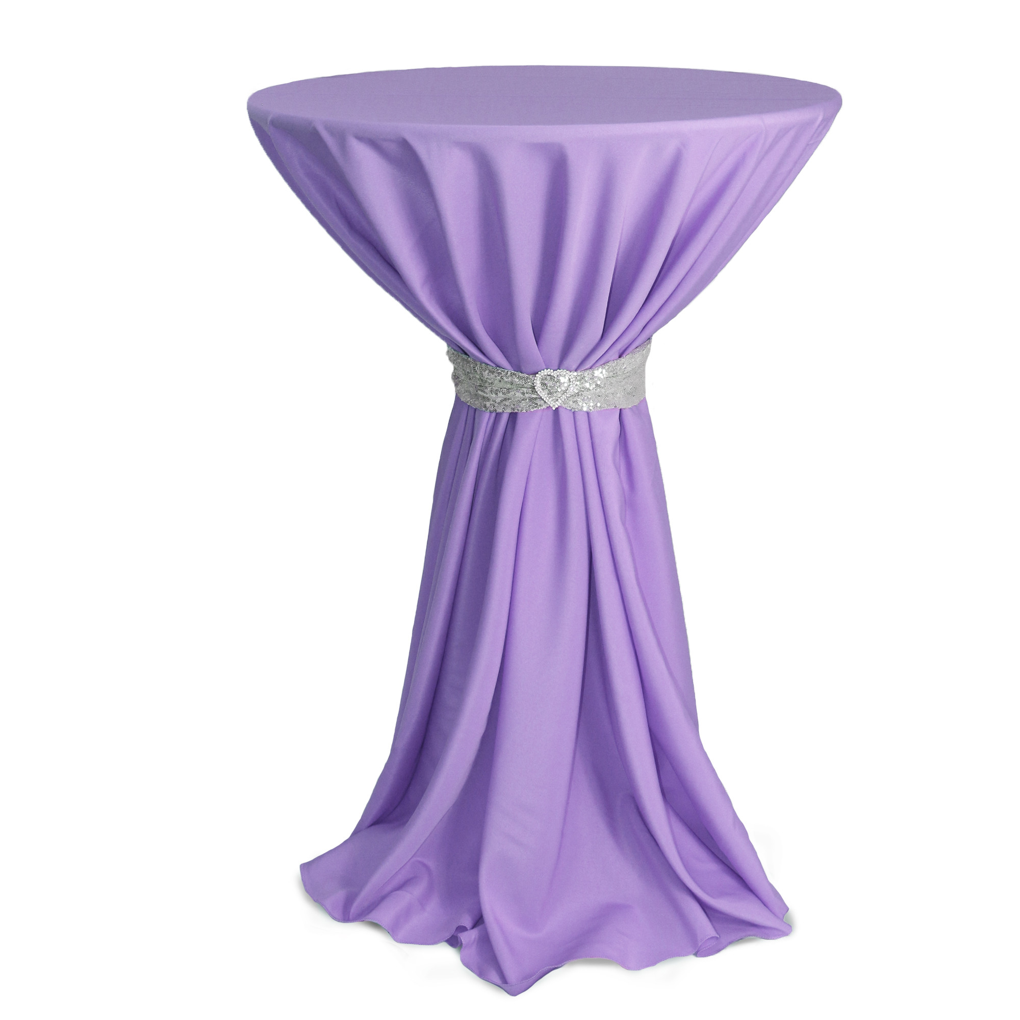 120 Inch Round Polyester Tablecloth Lavender on cocktail table