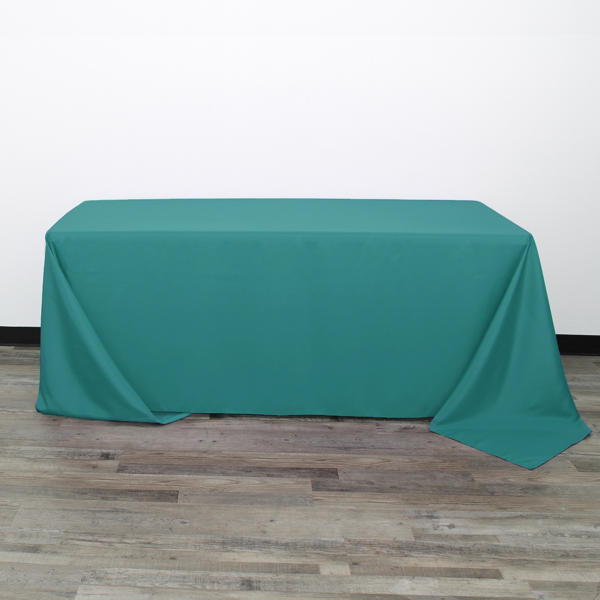 90 x 132 Inch Rectangular Polyester Tablecloth Teal Front