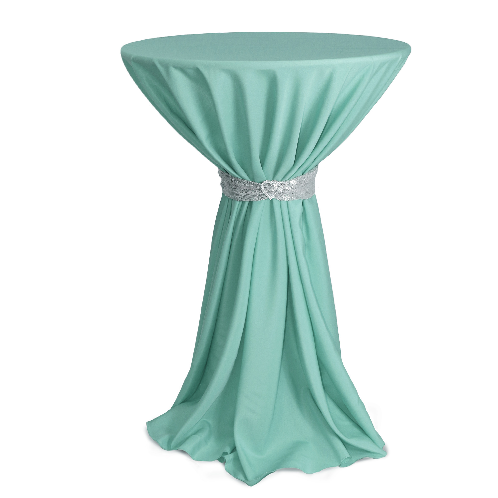 108 Inch Round Polyester Tablecloth Tiffany on cocktail table