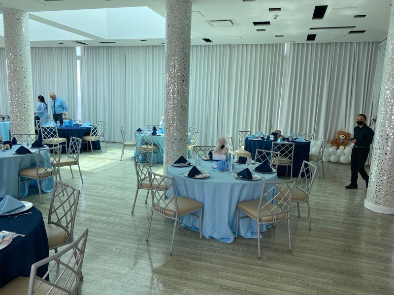 light blue tablecloths