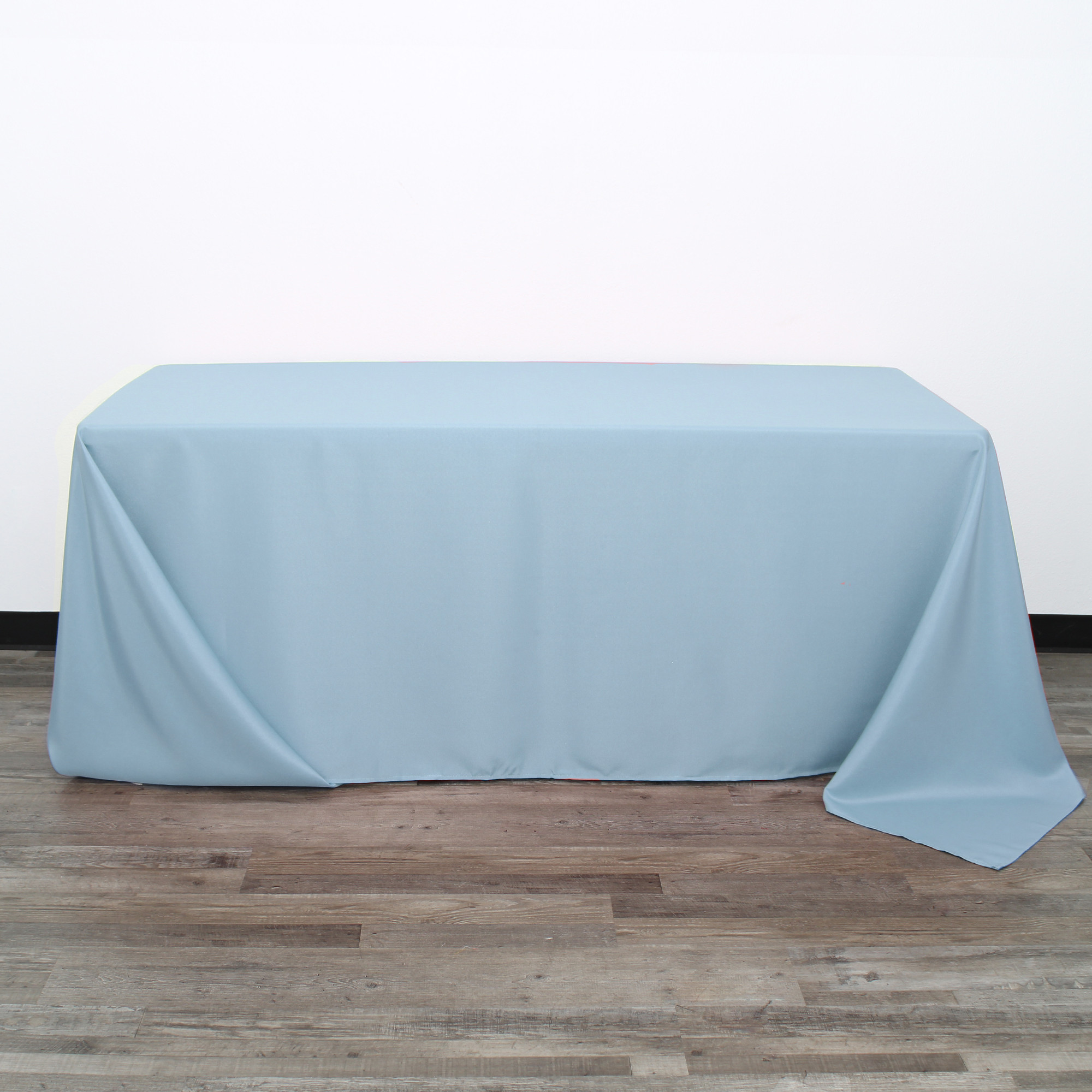 90 x 132 Inch Rectangular Polyester Tablecloth Light Blue Front