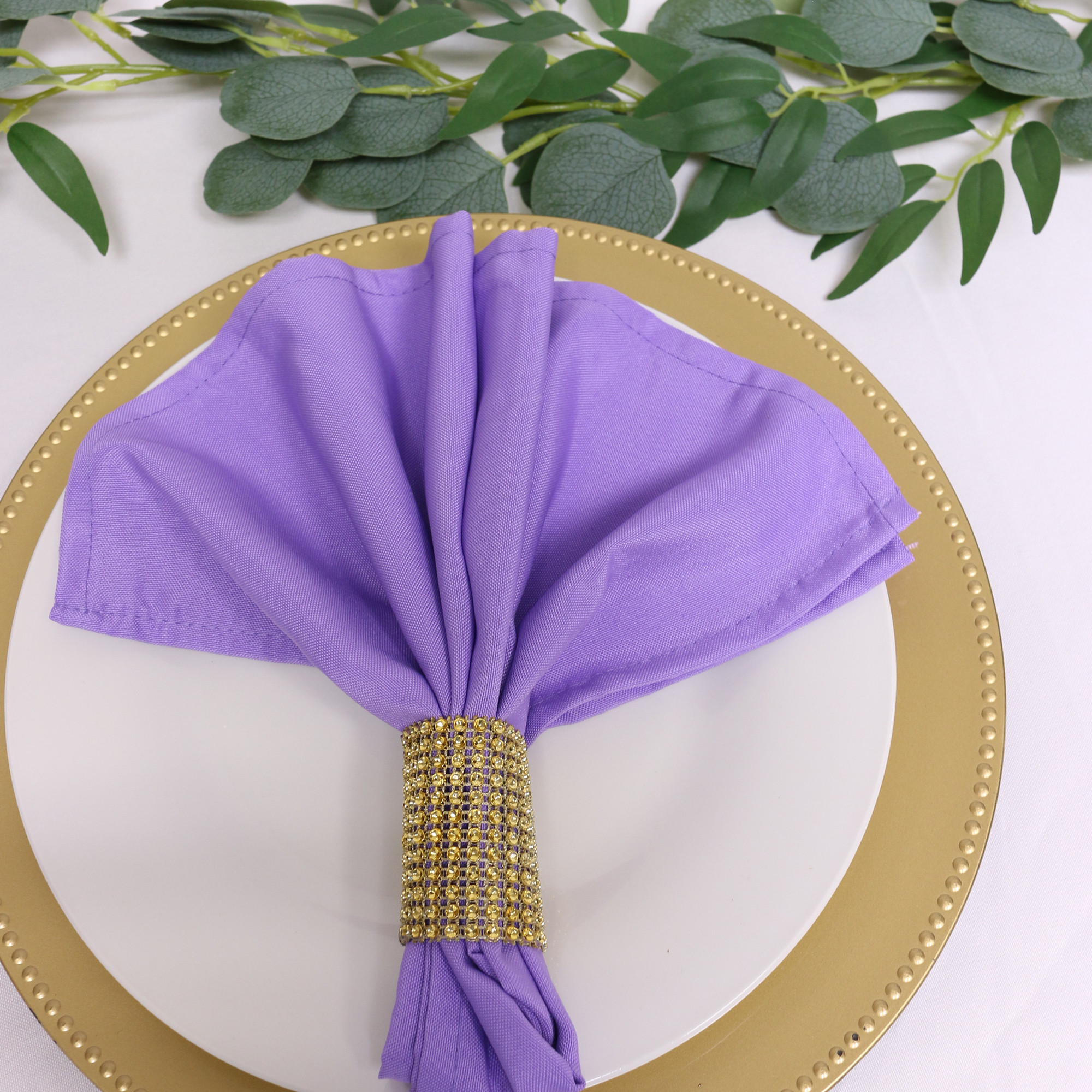 Polyester Cloth Napkins Lavender in use 