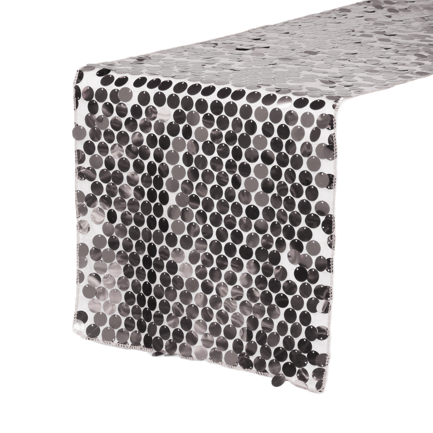 14" x 108" Large Payette Sequin Table Runner Silver