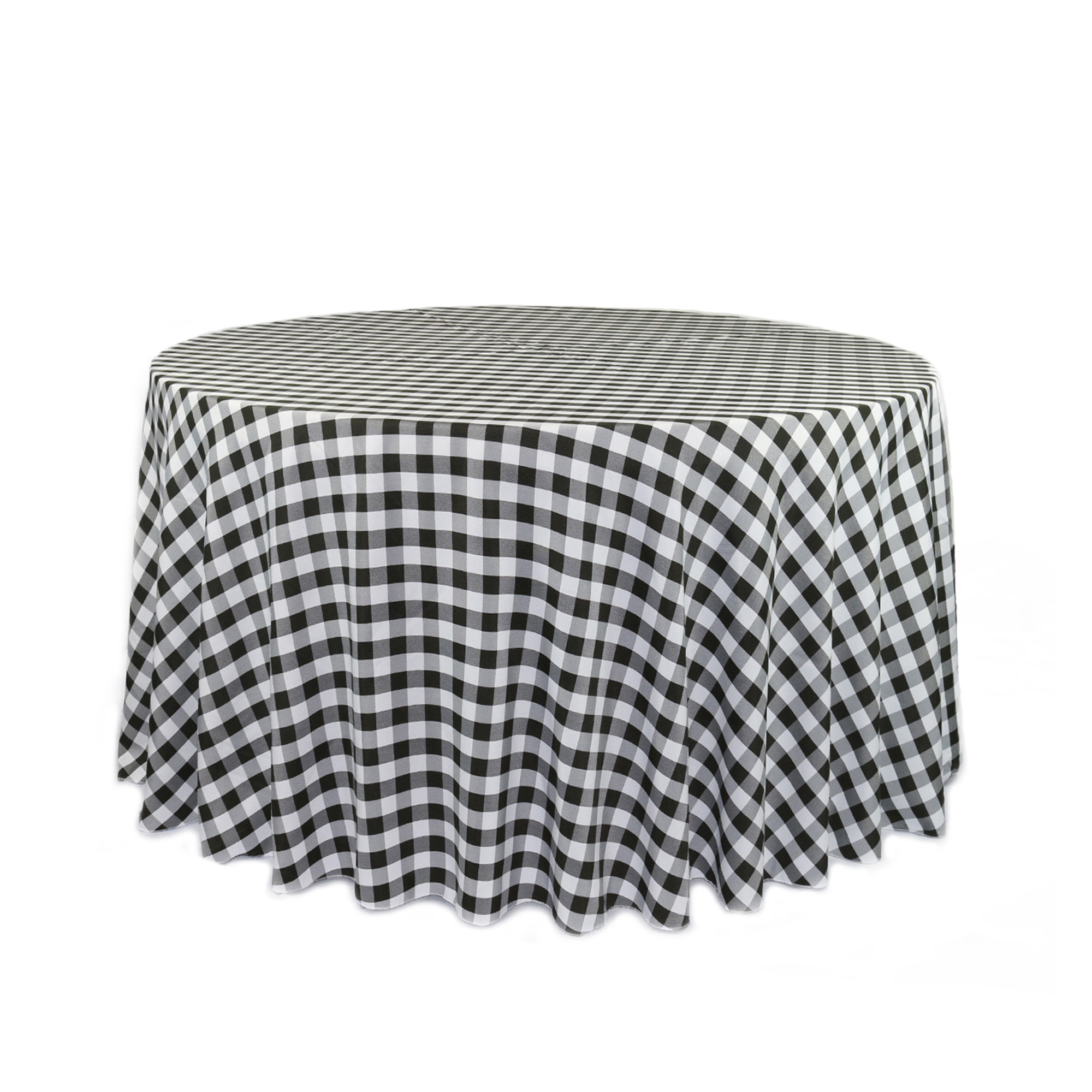 108 Inch Round Polyester Tablecloth Checkered Black