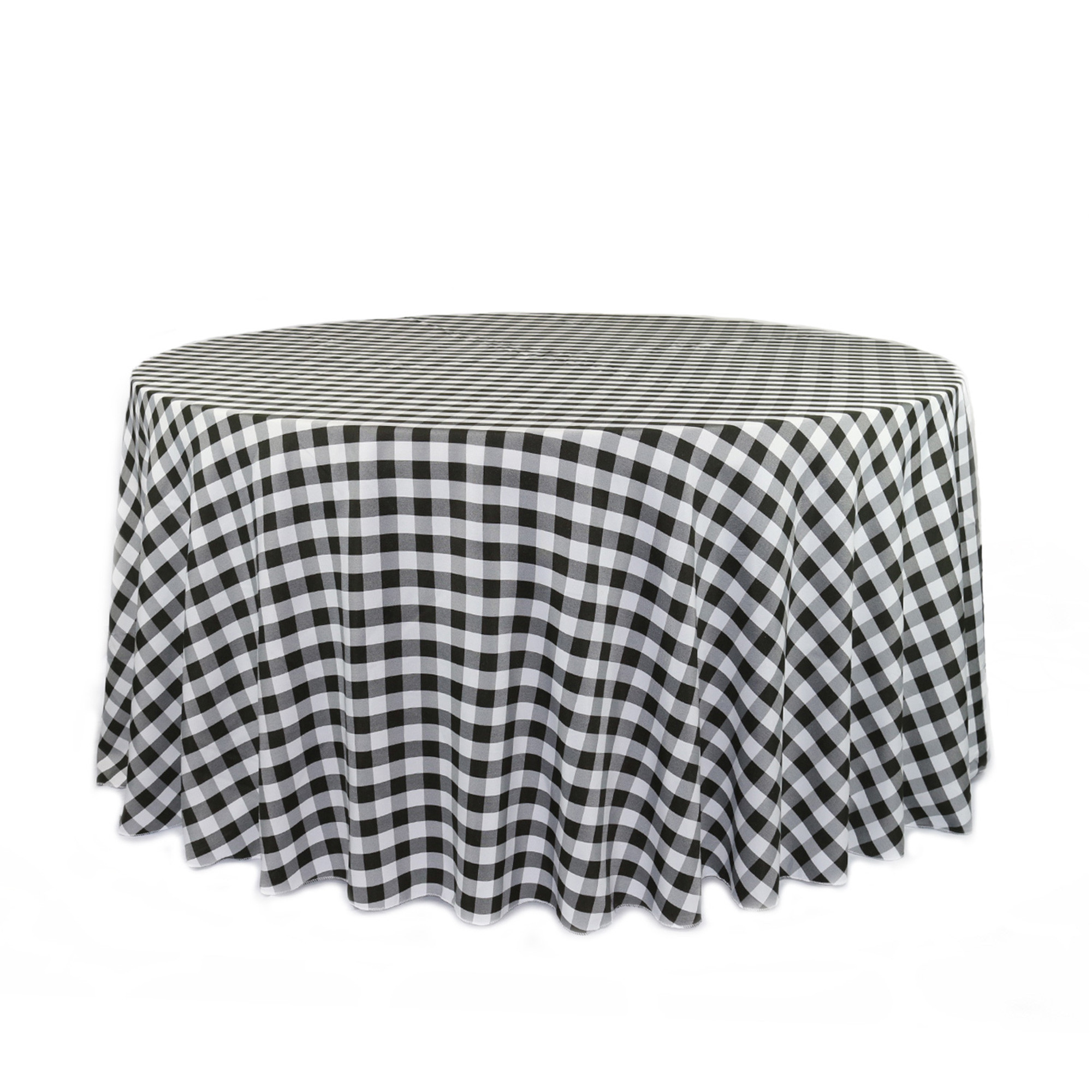 120 Inch Round Polyester Tablecloth Checkered Black