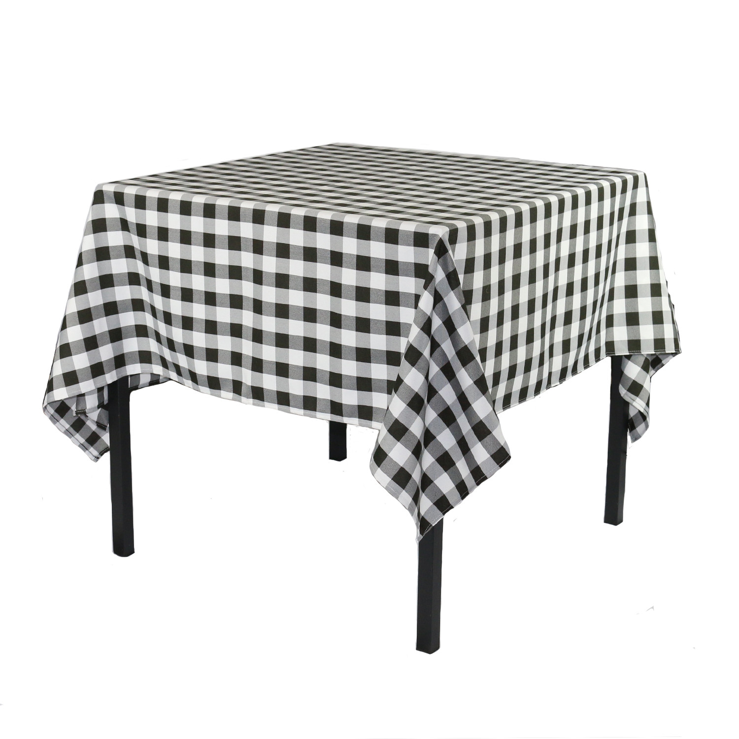 60 x 60 Inch Square Polyester Tablecloth Checkered Black