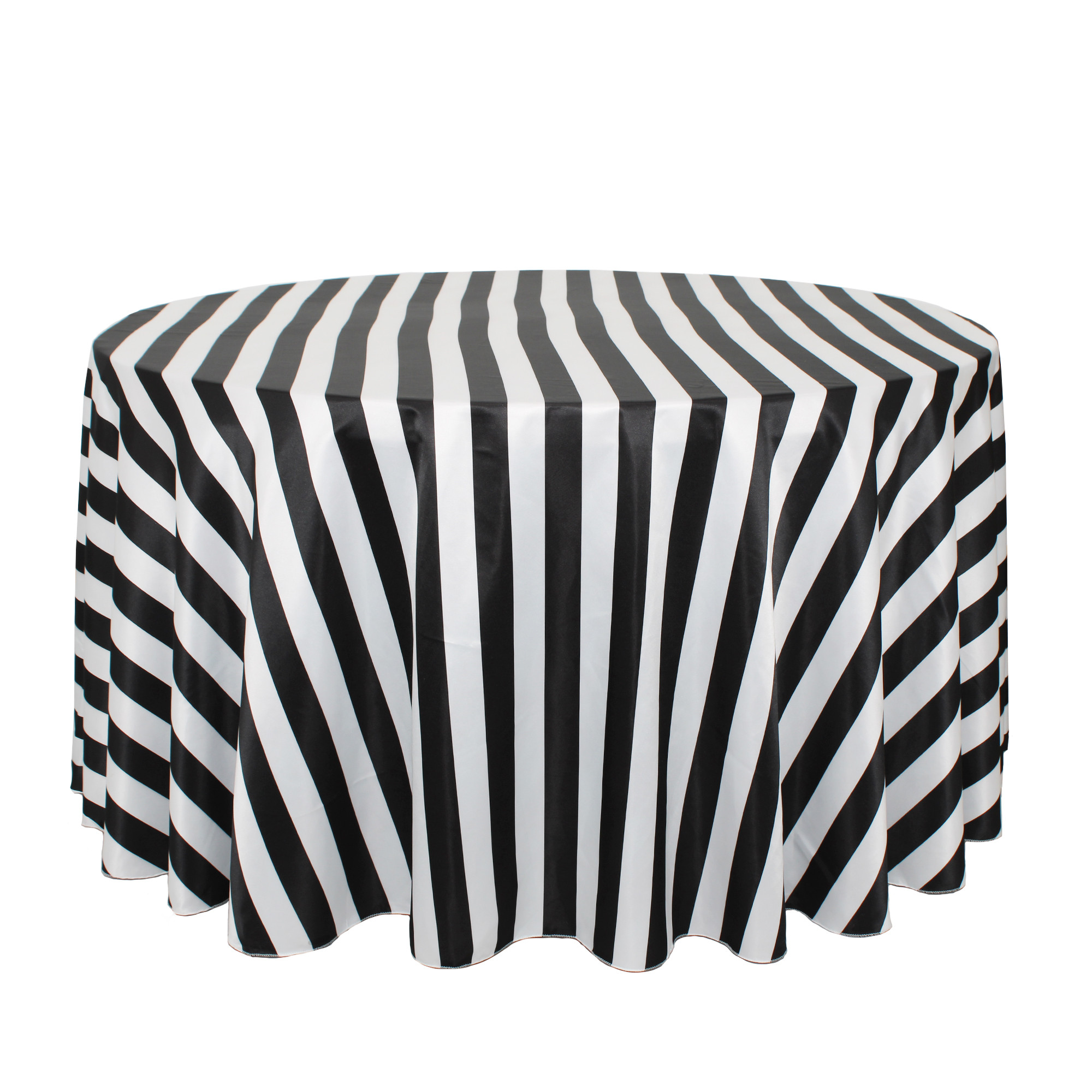 120 Inch Round L'amour Tablecloth Black/White Striped