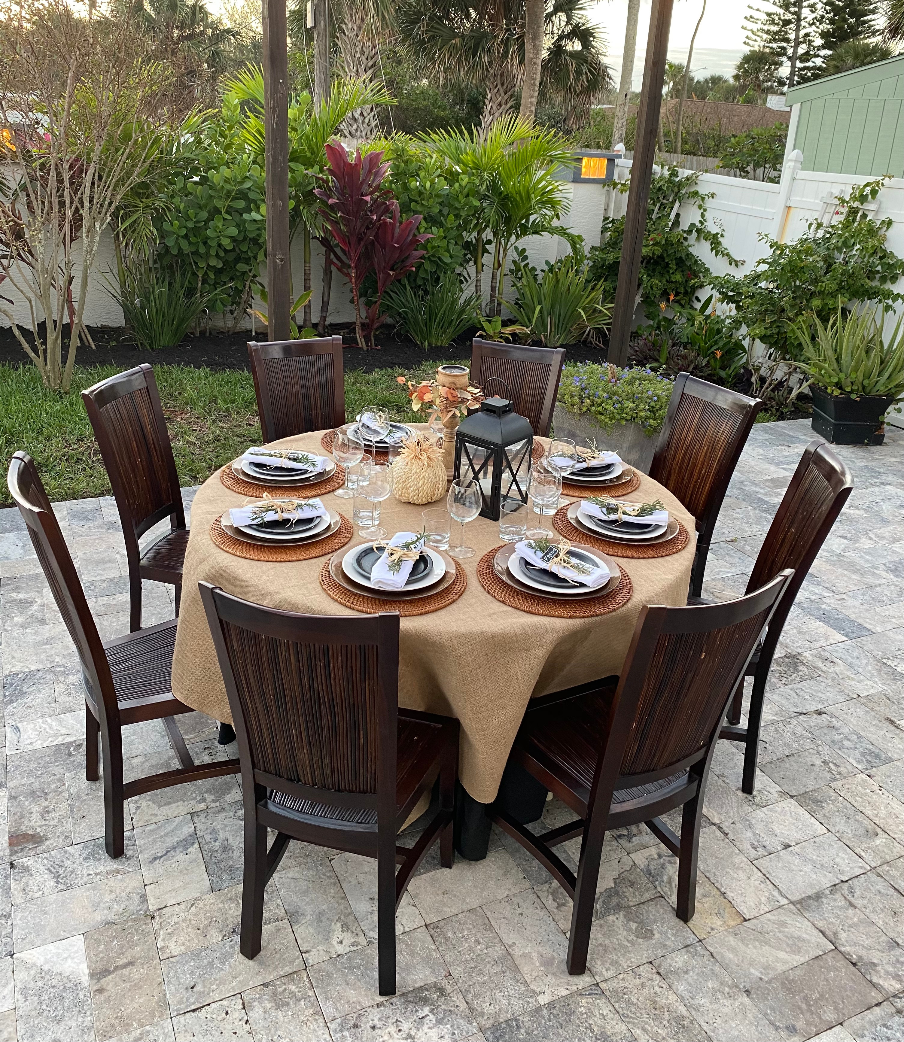 108 Inch Round Burlap Tablecloth lifestyle