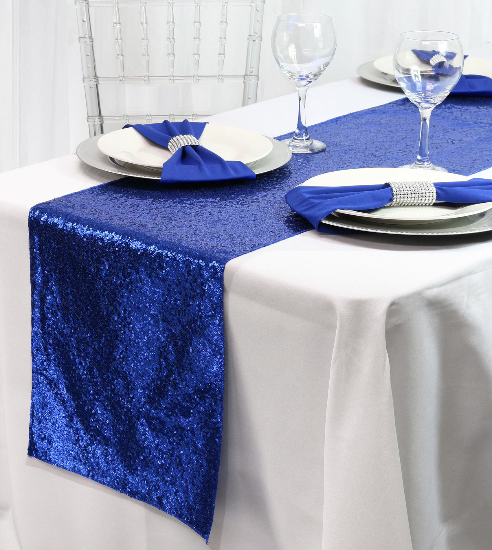 14 x 108 Inch Glitz Sequin Table Runner Royal Blue