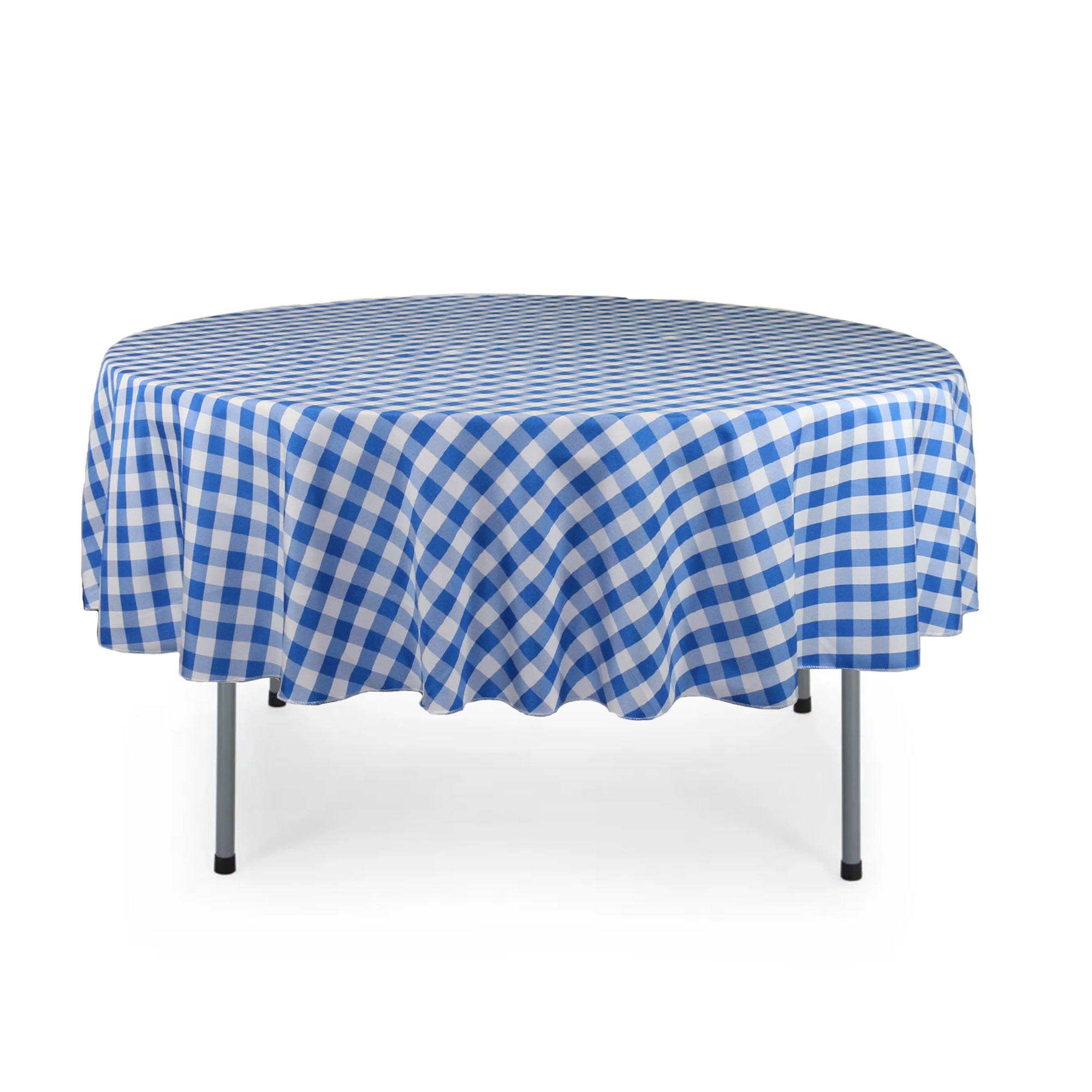 90 Inch Round Polyester Tablecloth Checkered Royal Blue