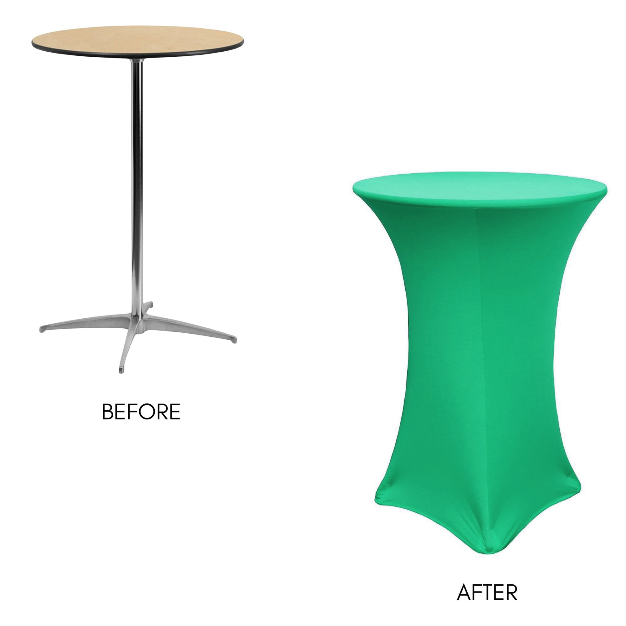 30 Inch Highboy Cocktail Round Stretch Spandex Table Cover Emerald Green wooden table