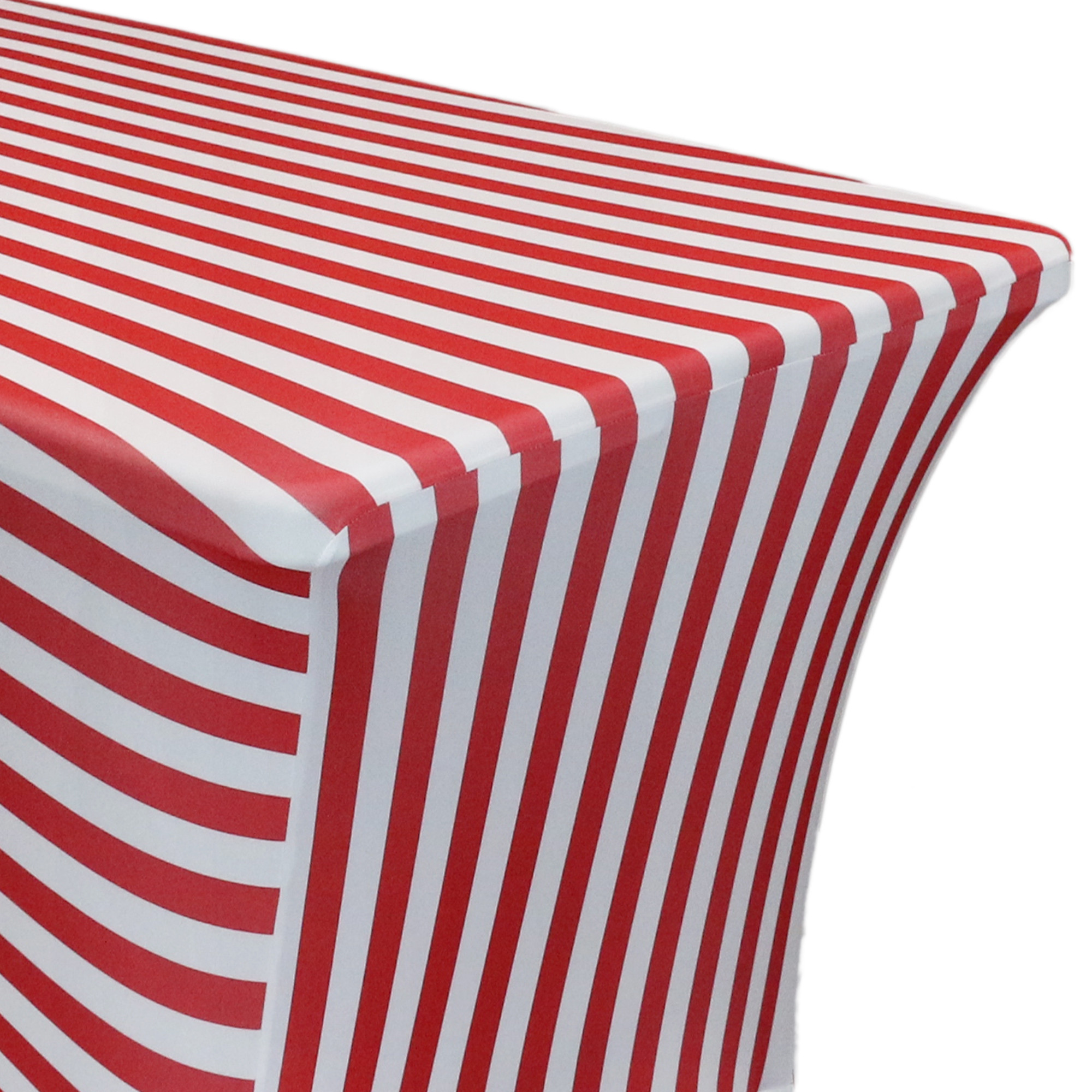 Stretch Spandex 8 Ft Rectangular Table Cover Red/White Striped zoom