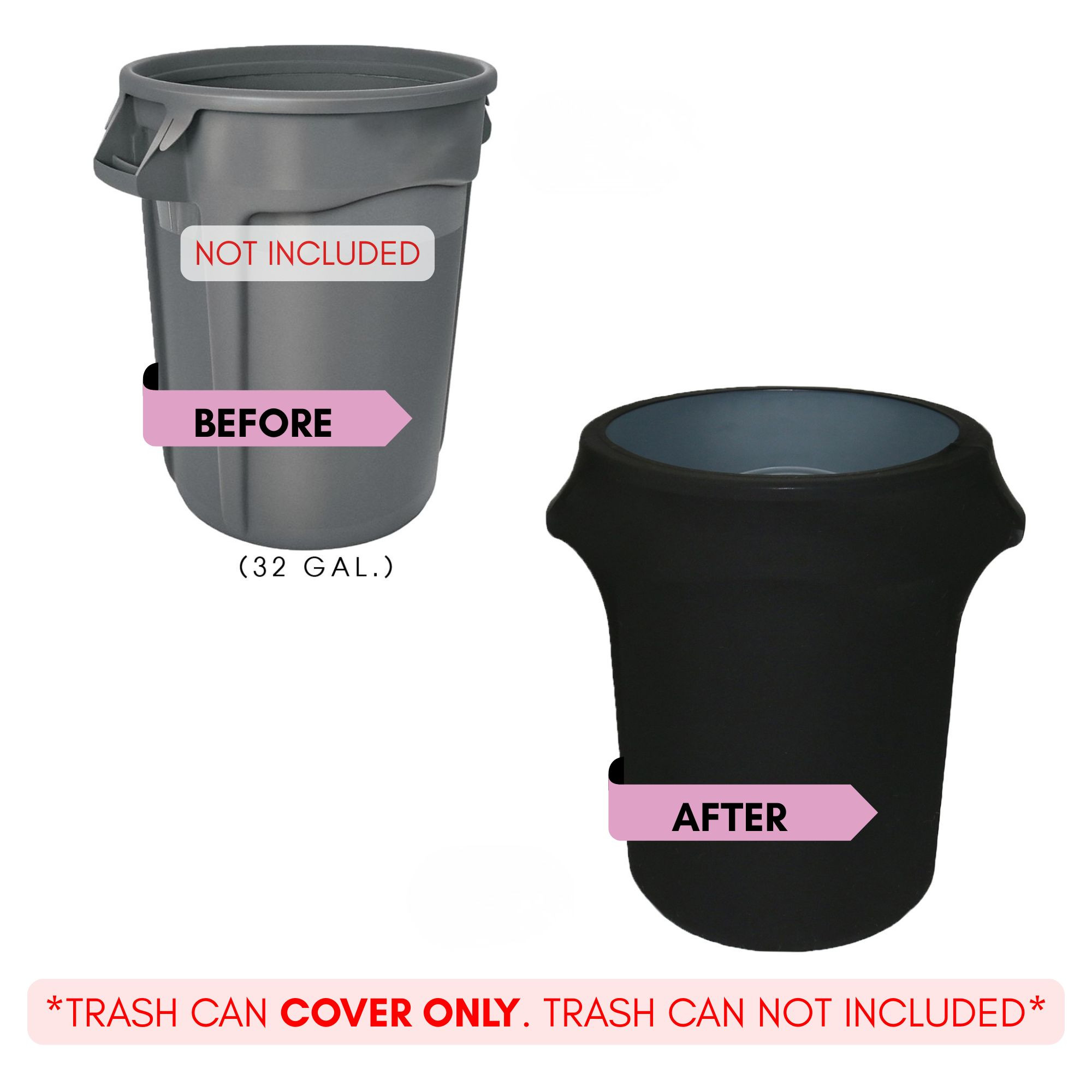 32 Gallon Spandex Trash Can/Waste Container Cover Black before and after