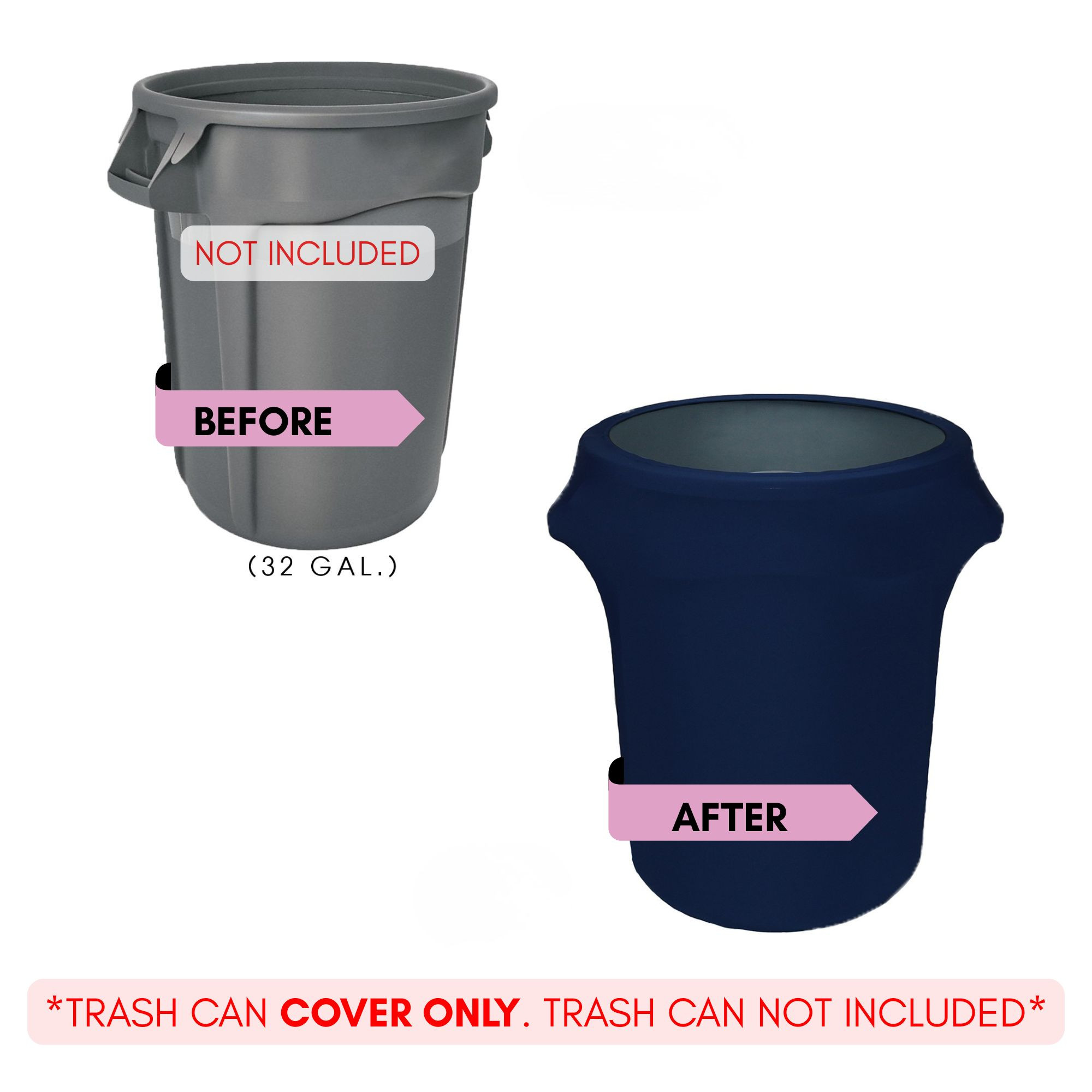 32 Gallon Spandex Trash Can/Waste Container Cover Navy Blue | YCC