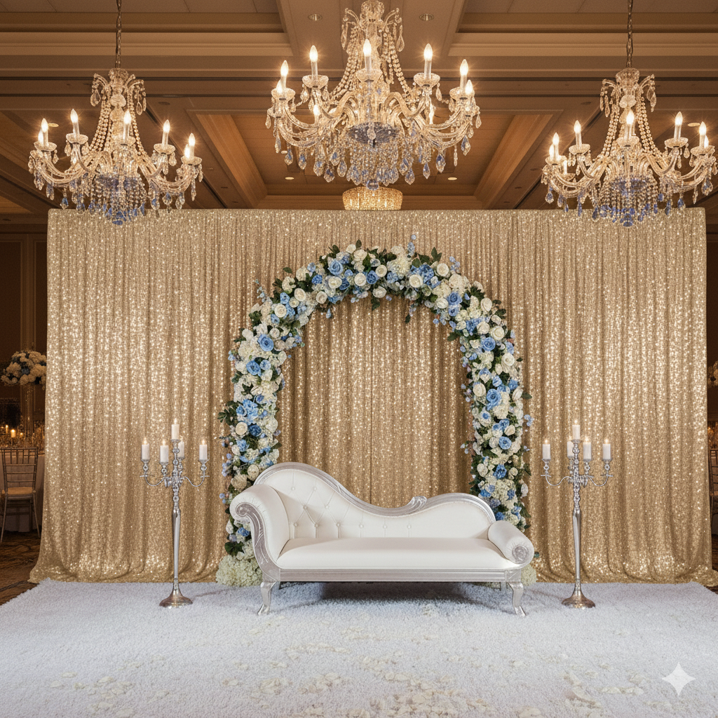 champagne glitz sequin drapes and backdrops