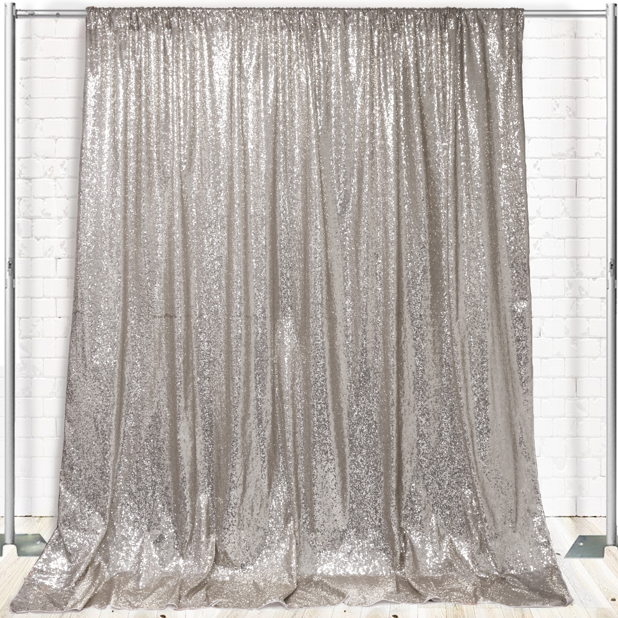 Glitz Sequin on Taffeta Drape/Backdrop 10 ft x 104 Inches Silver