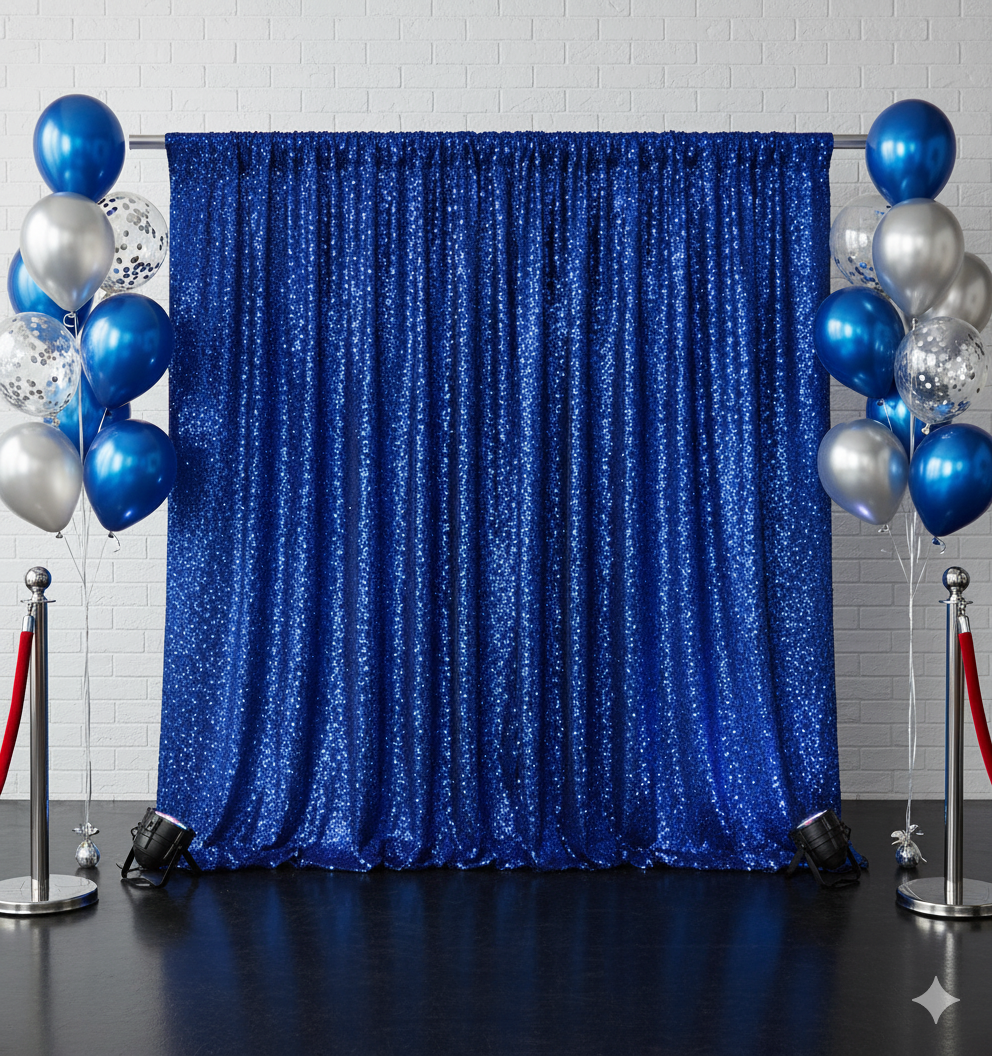 navy blue glitz sequin drapes and backdrops
