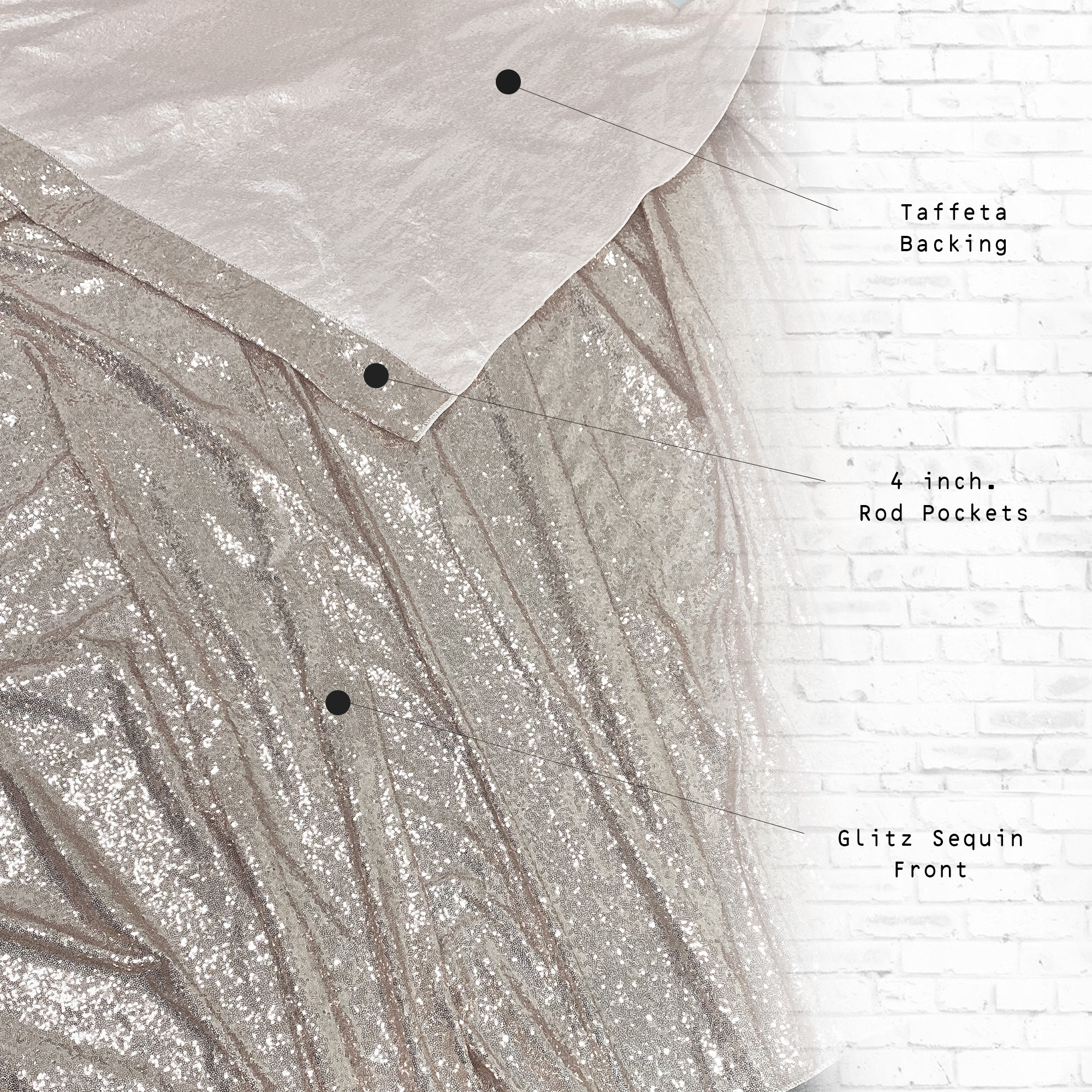 Glitz Sequin on Taffeta Drape/Backdrop 12 ft x 104 Inches Silver front and back