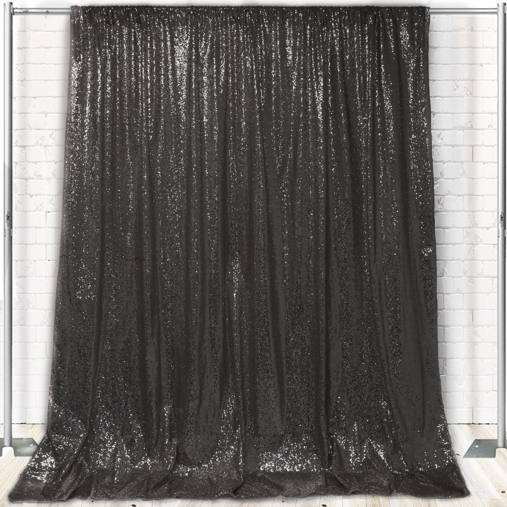 Glitz Sequin on Taffeta Drape/Backdrop 14 ft x 104 Inches Black