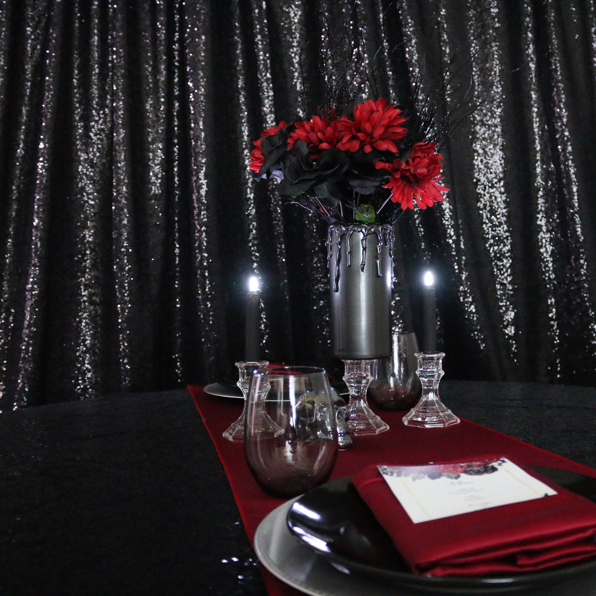 gothic wedding black glitz drape