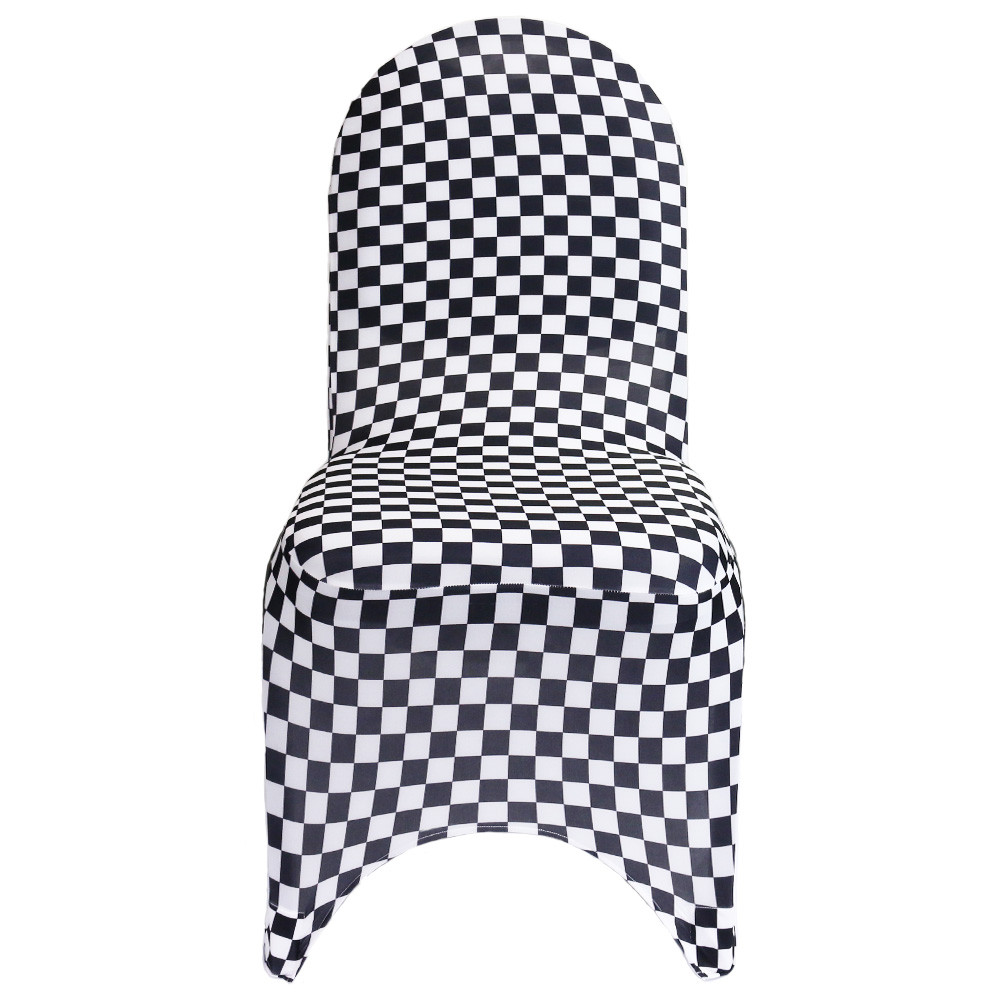 Stretch Spandex Banquet Chair Cover Black and White Checkered front view