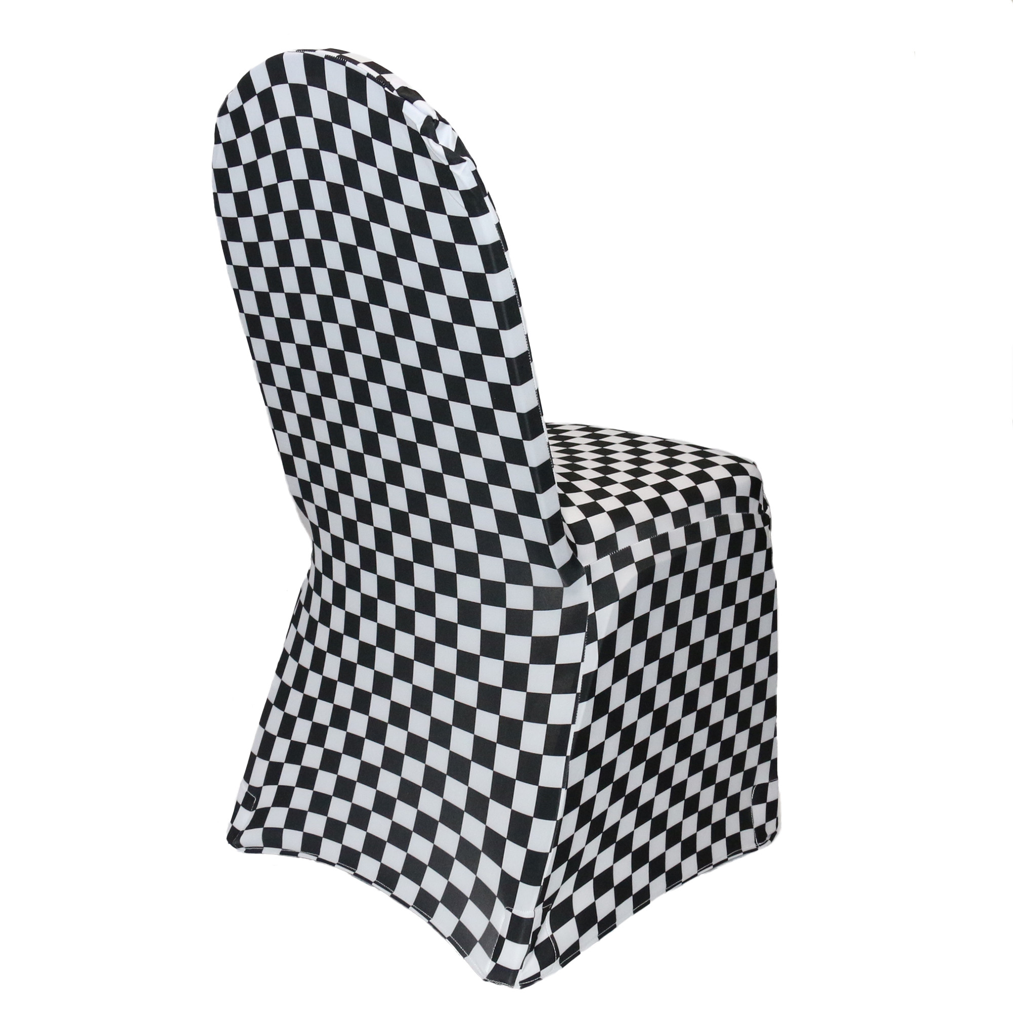 Stretch Spandex Banquet Chair Cover Black and White Checkered side view