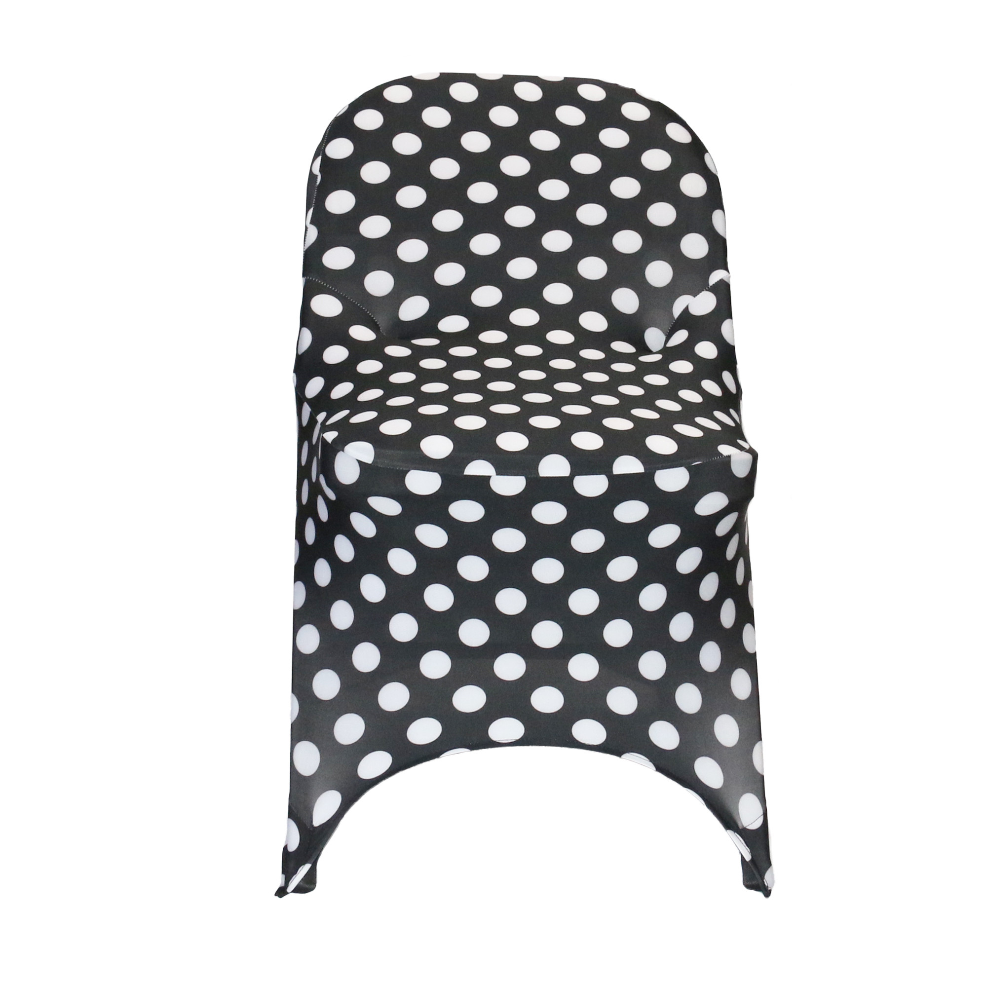 Stretch Spandex Folding Chair Covers Black and White Polka Dot front view