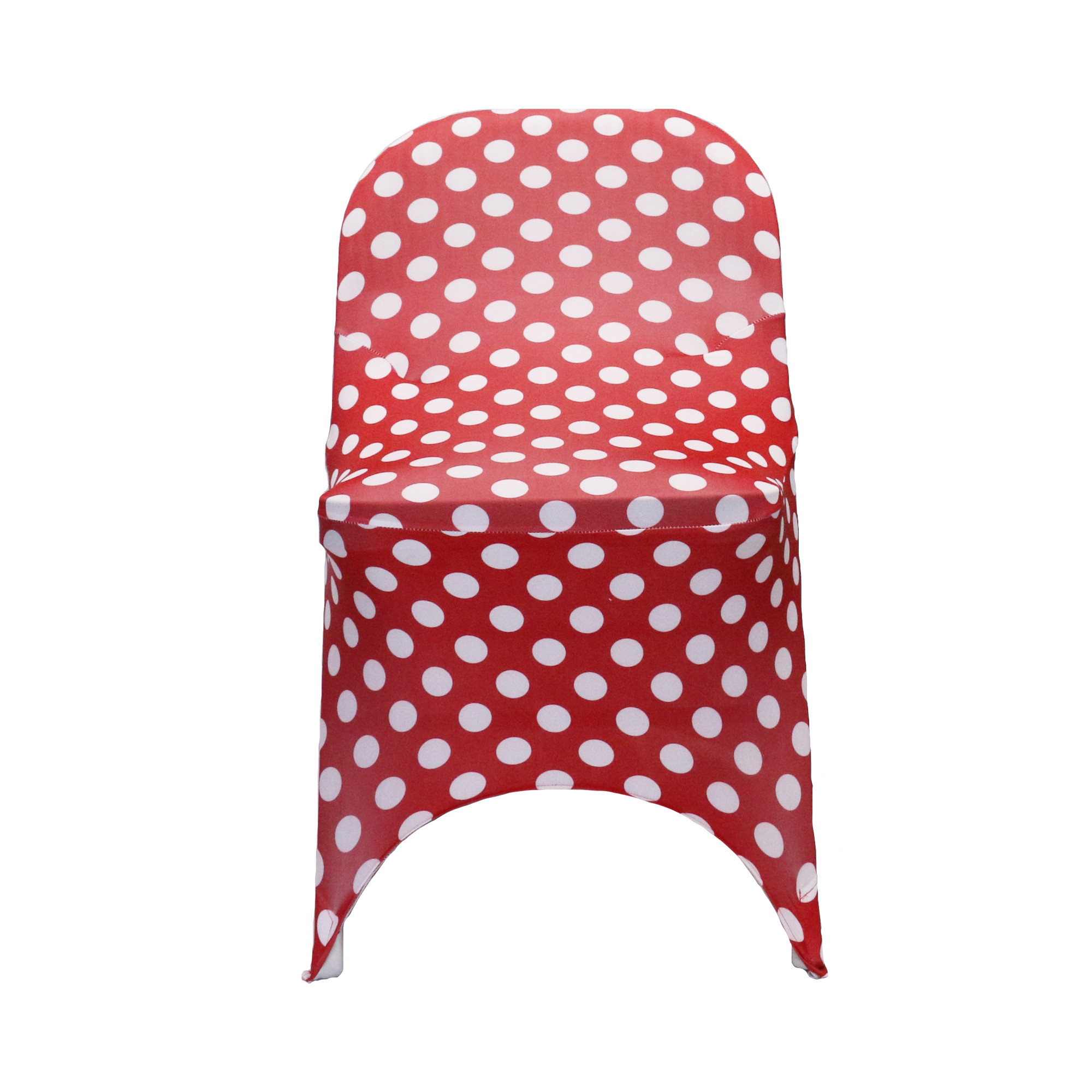 Stretch Spandex Folding Chair Covers Red and White Polka Dot front view