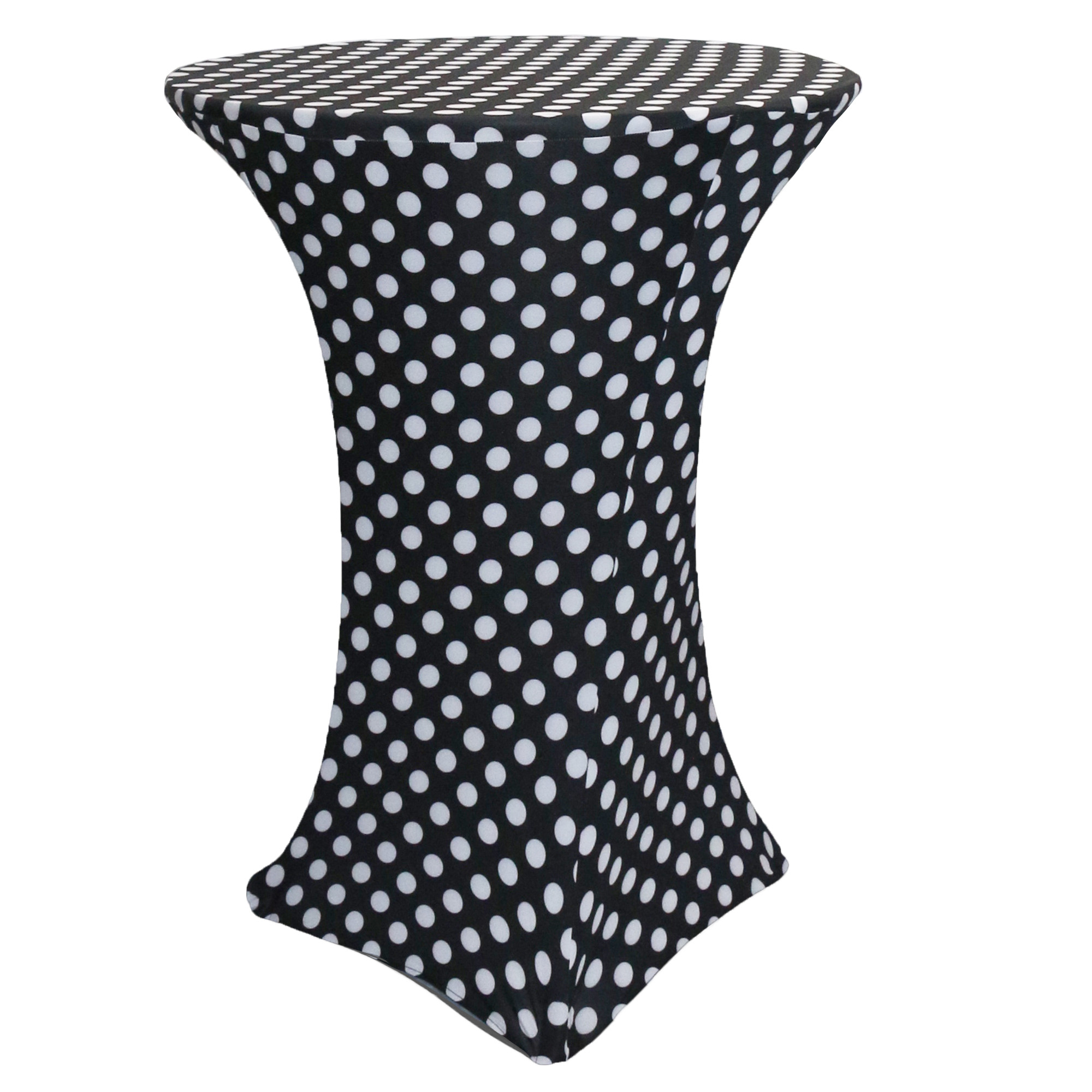 30 Inch Highboy Cocktail Round Stretch Spandex Table Cover Black and White Polka Dot