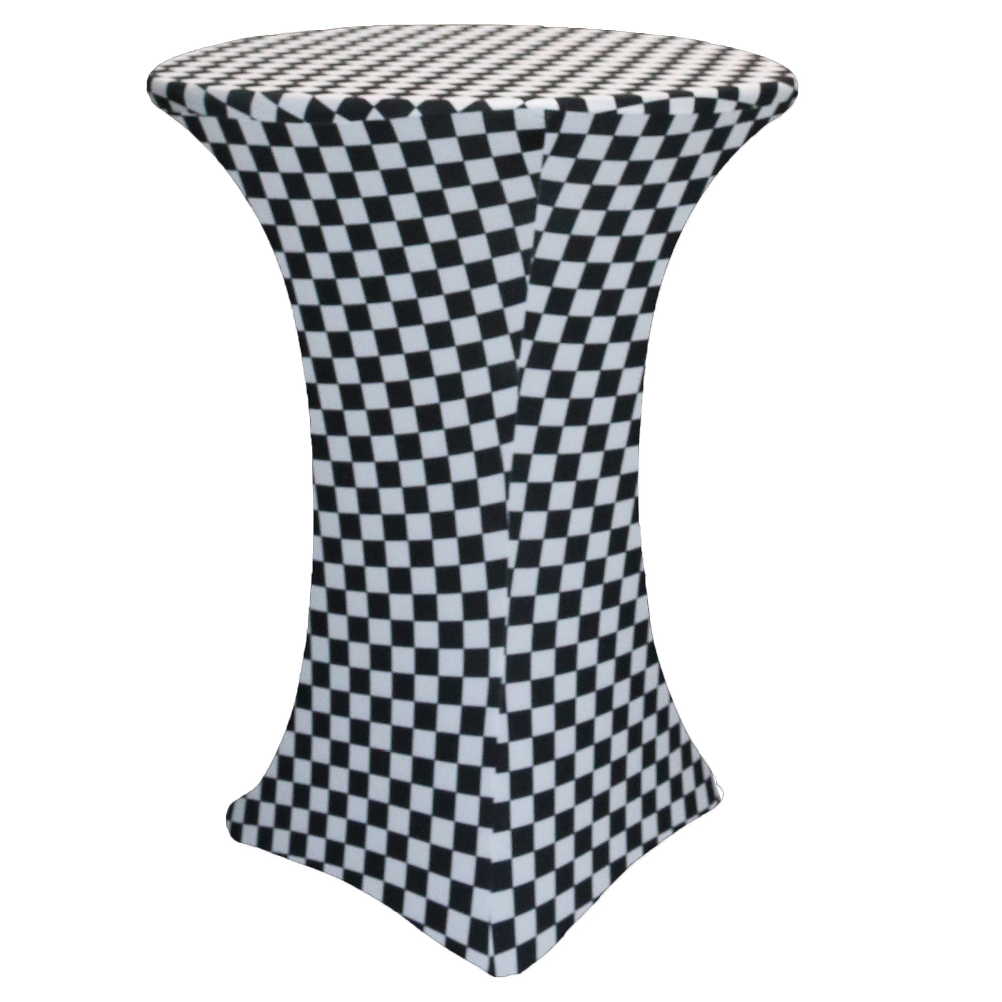 30 Inch Highboy Cocktail Round Stretch Spandex Table Cover Black and White Checkered