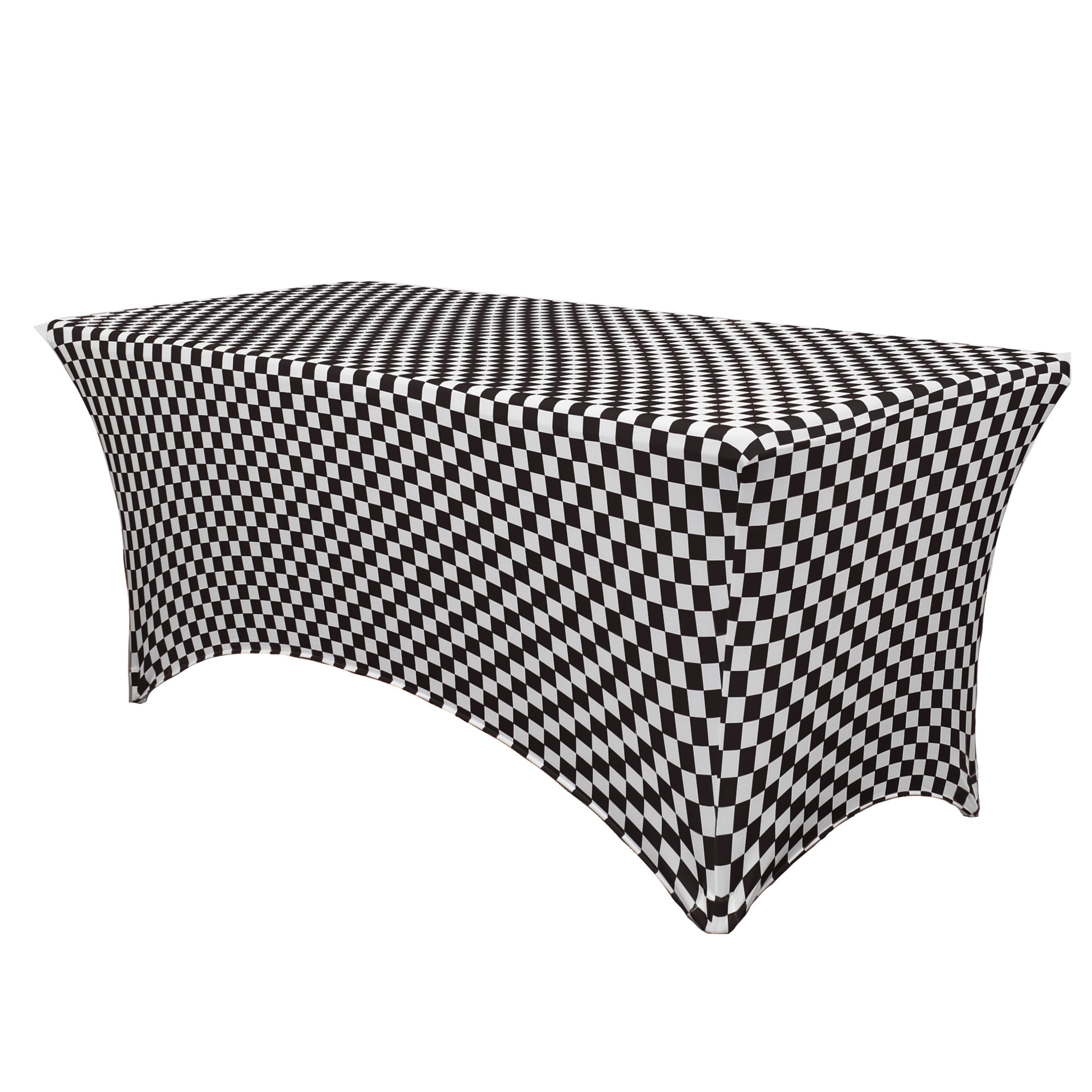 Stretch Spandex 8 Ft Rectangular Table Cover Black and White Checkered