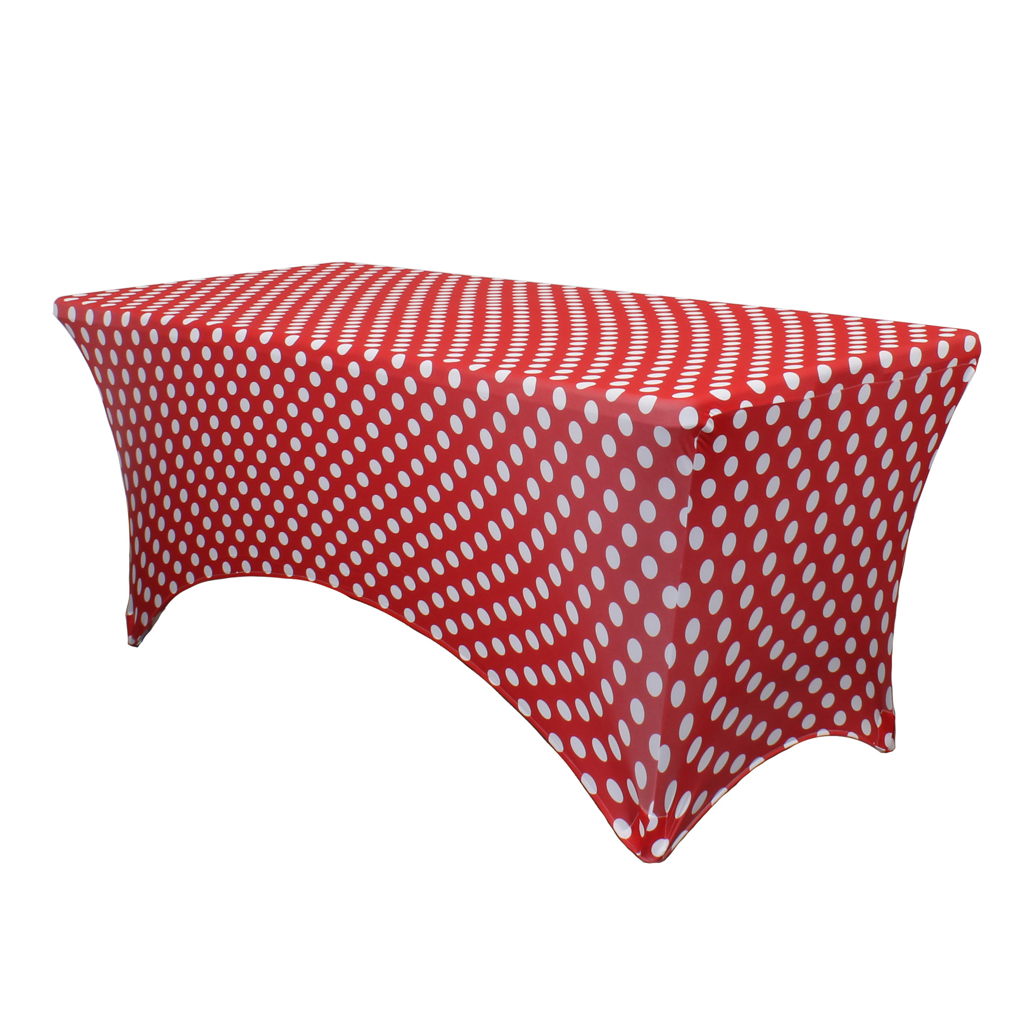 Stretch Spandex 4 ft Rectangular Table Cover Red and White Polka Dot