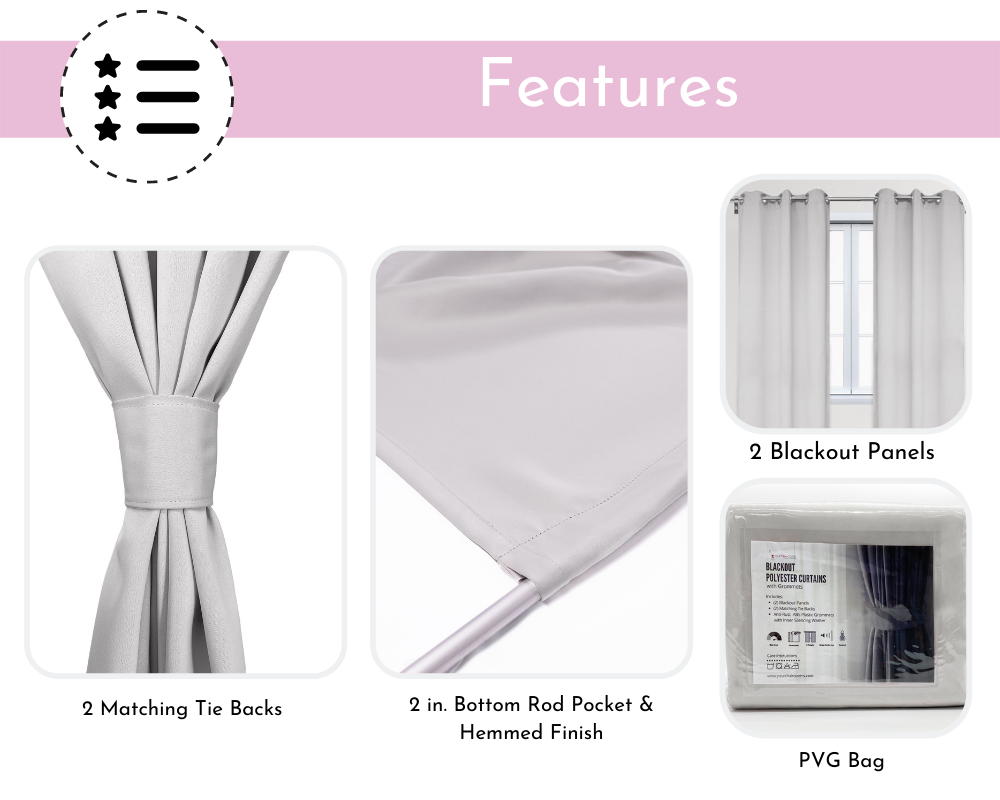 42 X 63 Inch Blackout Polyester Curtains with Grommets Grayish White - Features