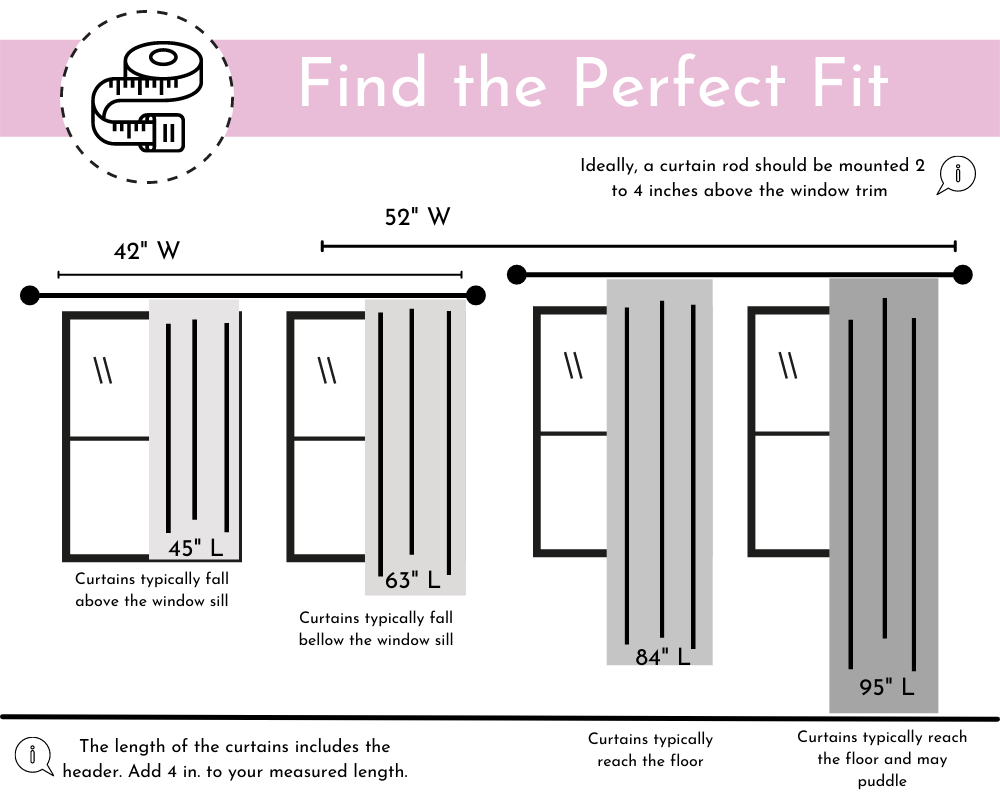 42 X 63 Inch Blackout Polyester Curtains with Grommets sizing chart