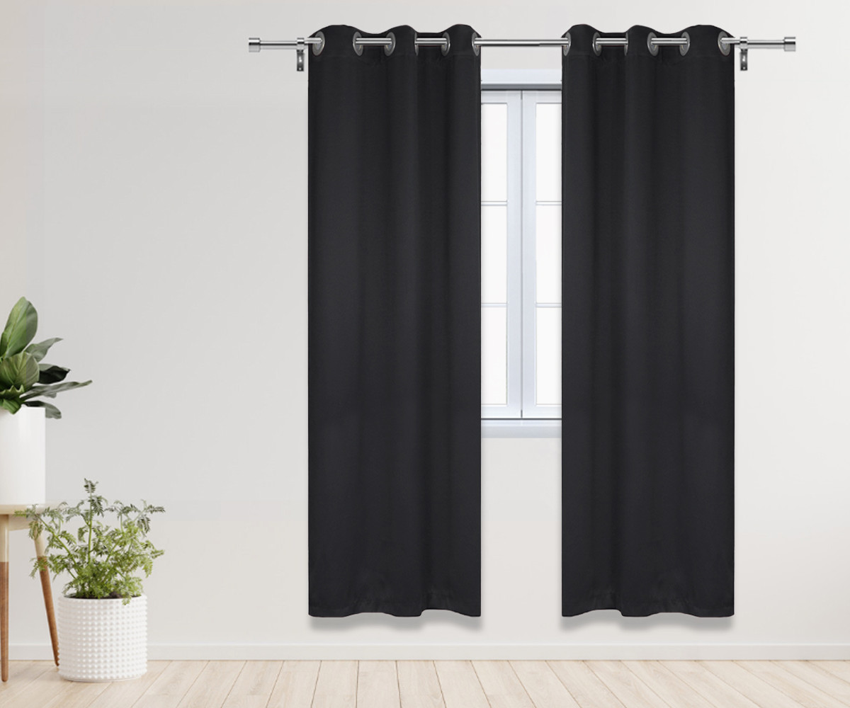 52 X 84 Inch Blackout Polyester Curtains with Grommets Black - 2 Panels