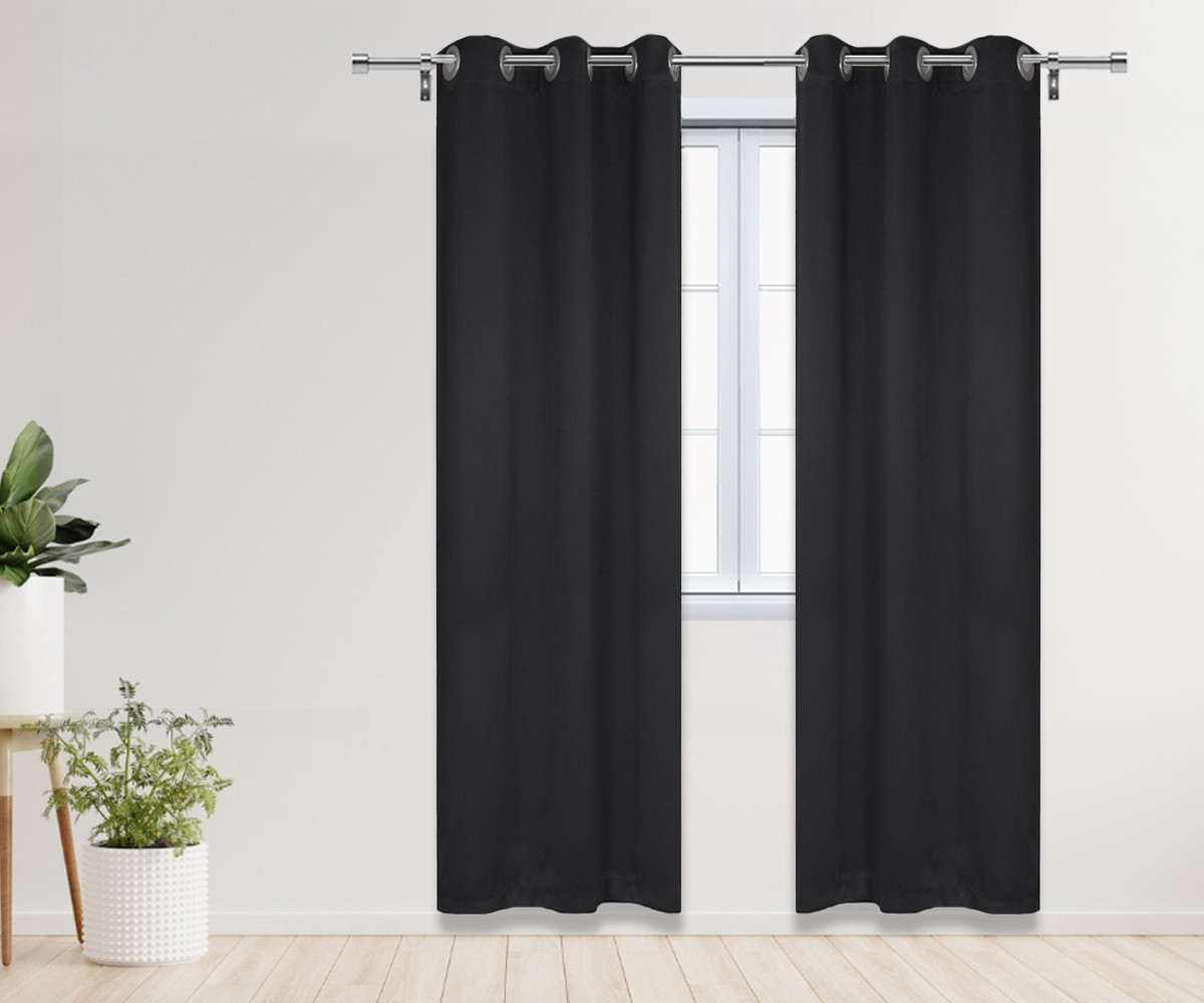 52 X 95 Inch Blackout Polyester Curtains with Grommets Black - 2 Panels