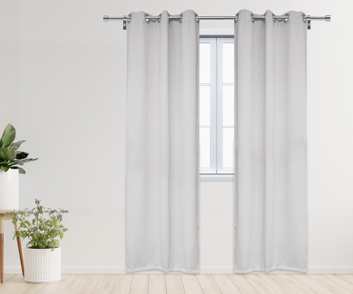 52 X 95 Inch Blackout Polyester Curtains with Grommets Grayish White - 2 Panels