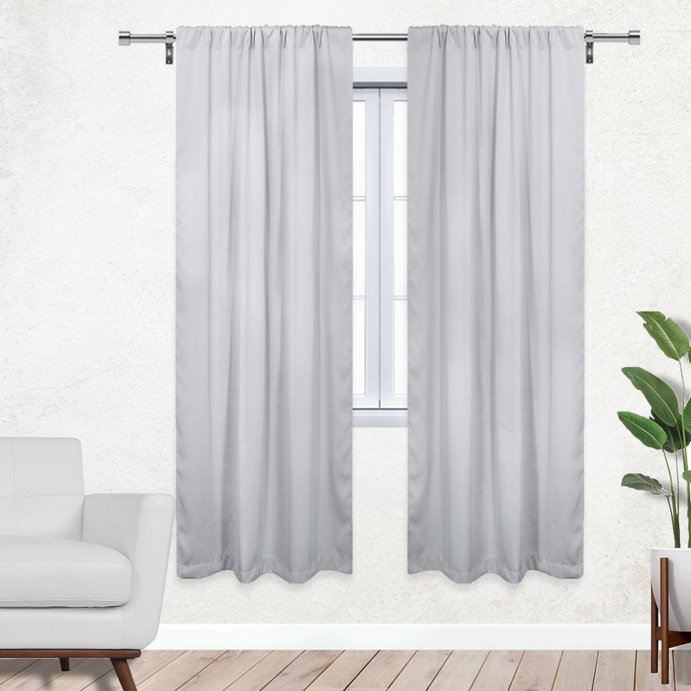 42 X 84 Inch Blackout Polyester Curtains with Rod Pocket Grayish White - 2 Panels