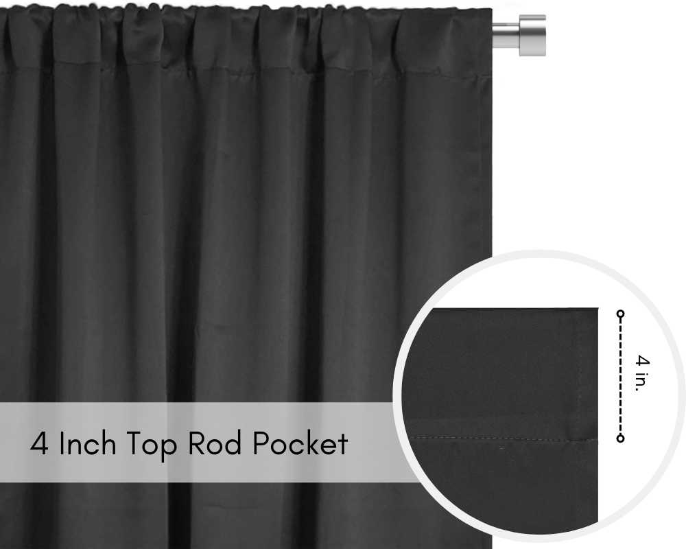 52 X 63 Inch Blackout Polyester Curtains with Rod Pocket Black - Rod Pockets