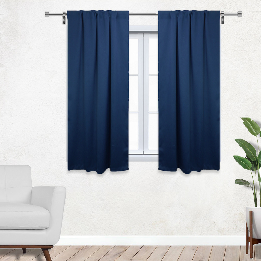 52 X 63 Inch Blackout Polyester Curtains with Rod Pocket Navy Blue - 2 Panels
