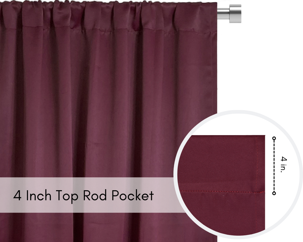 52 X 63 Inch Blackout Polyester Curtains with Rod Pocket Burgundy - Rod Pocket
