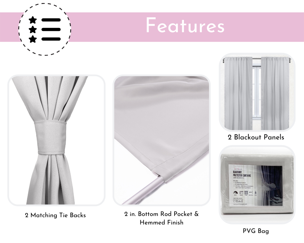 52 X 84 Inch Blackout Polyester Curtains with Rod Pocket Grayish White - Features