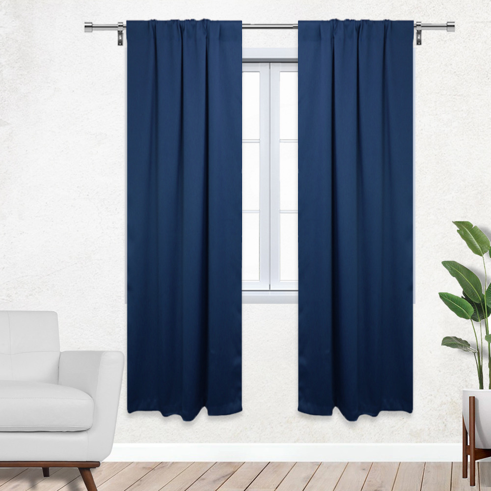 52 X 84 Inch Blackout Polyester Curtains with Rod Pocket Navy Blue - 2 Panels